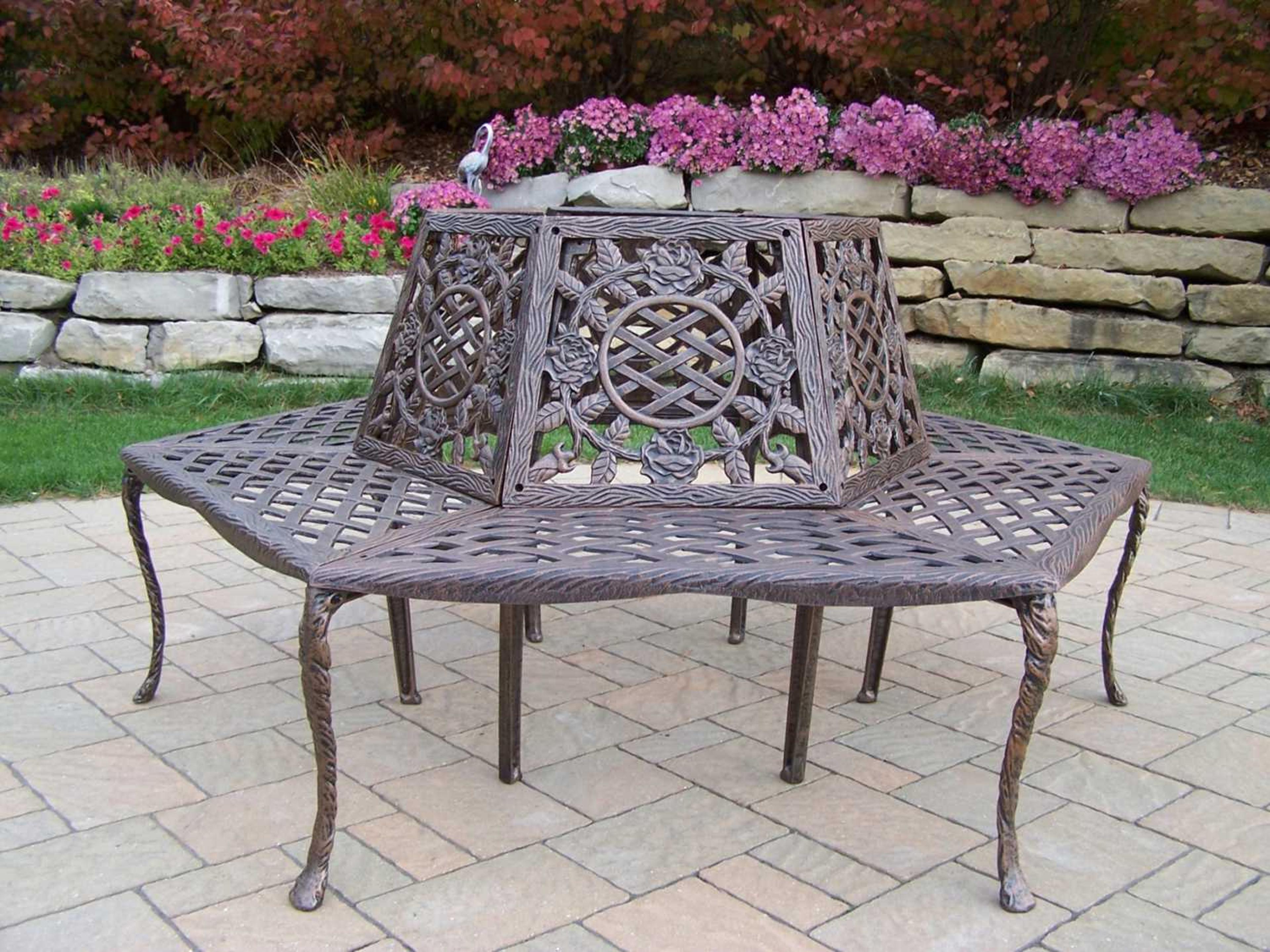 Tea Rose Cast Aluminum Tree Patio Bench in Antique Bronze
