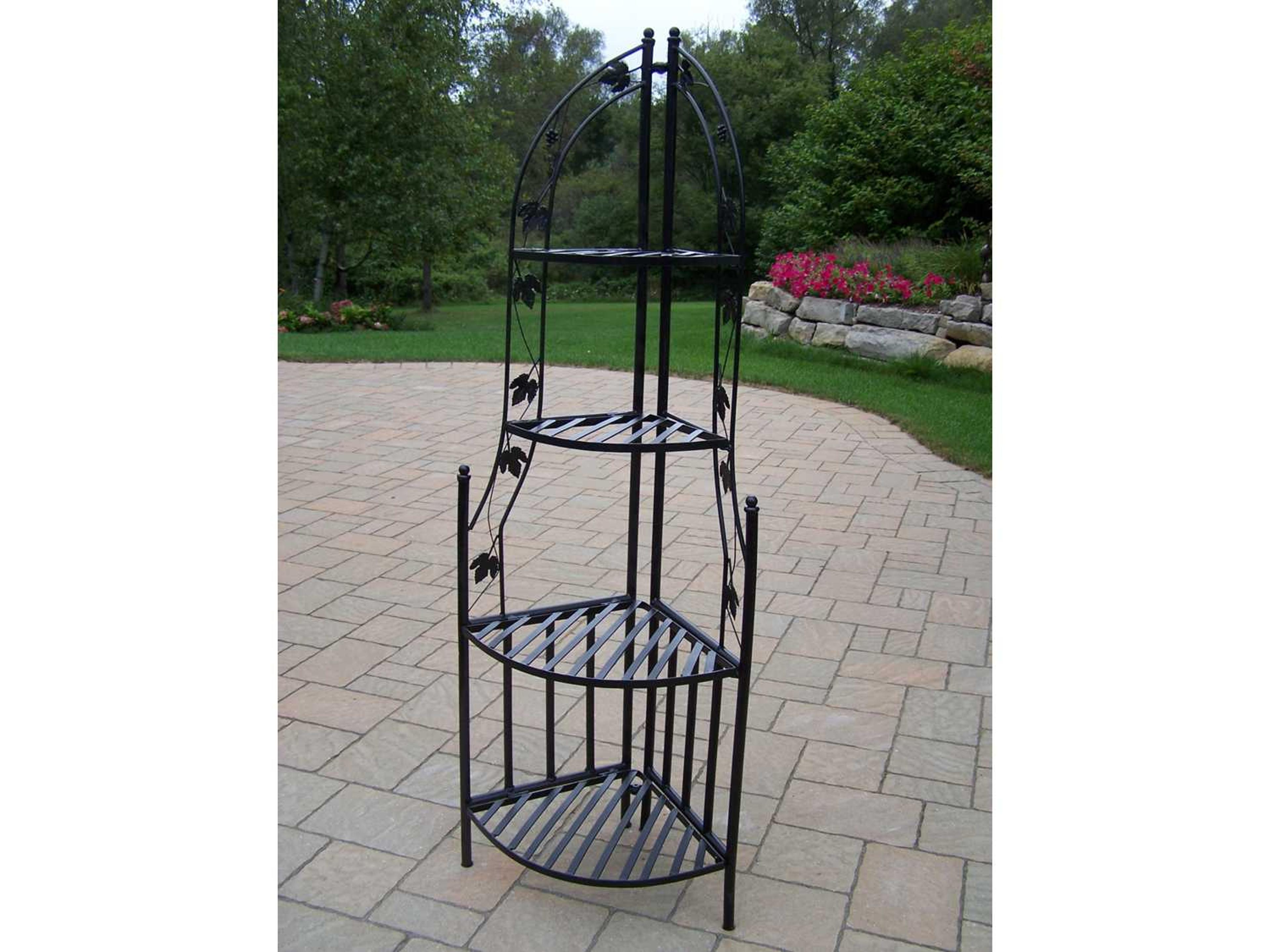 Wrought Iron Corner Shelf Plant Stand in Black