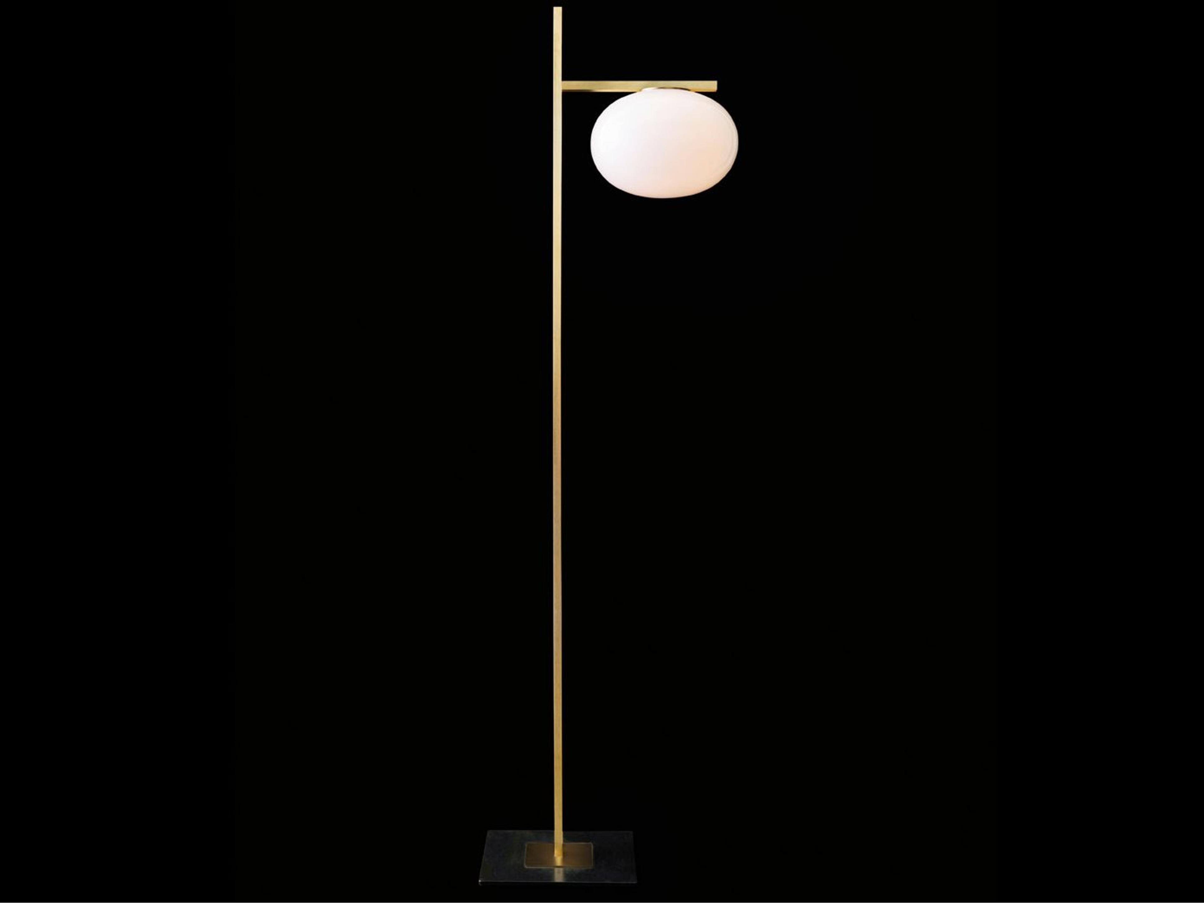 Alba Satin Brass Opaline Gray Glass Floor Lamp