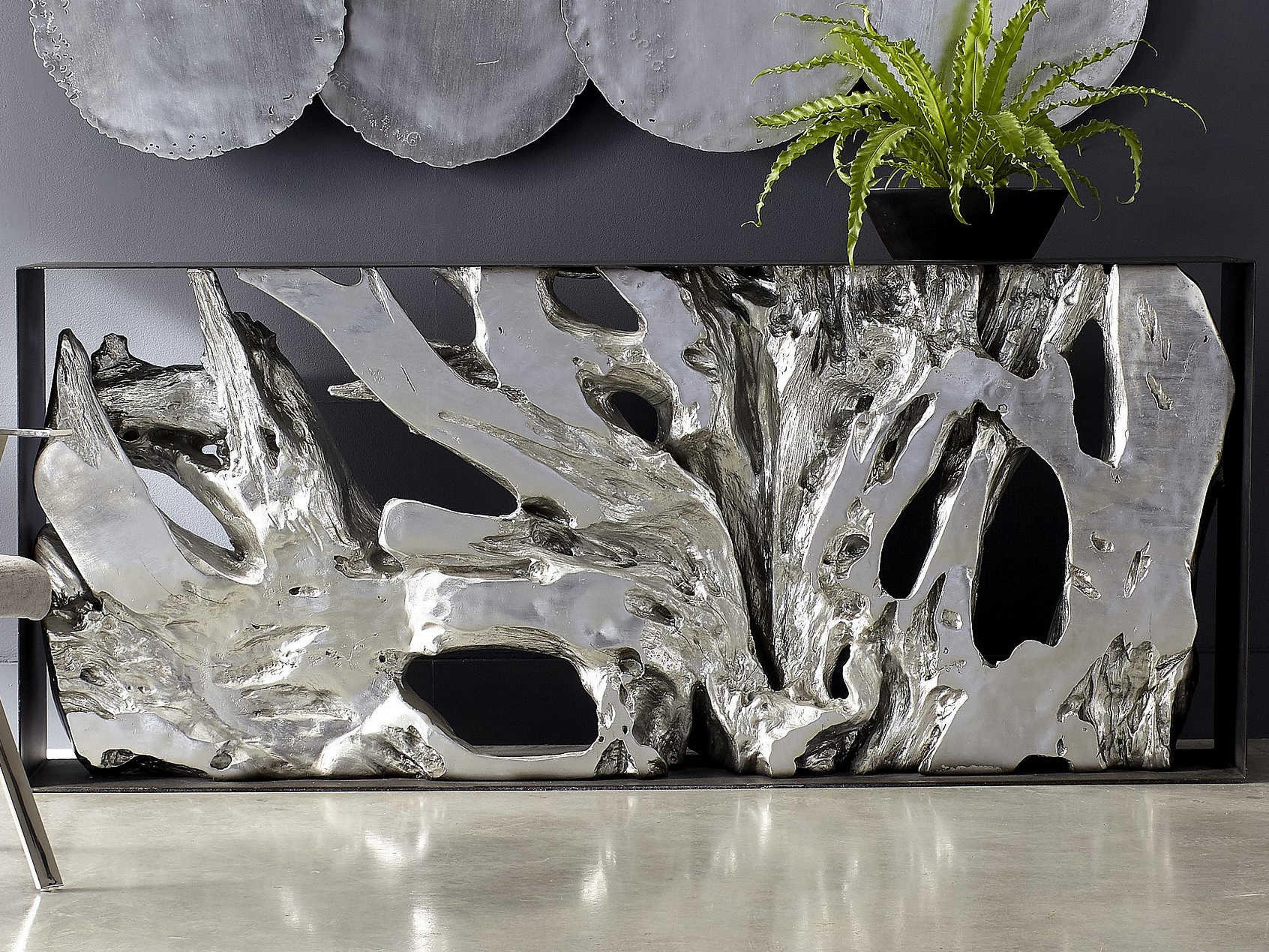 Phillips Collection Cast Naturals Rectangular Metal Black Silver Console Table