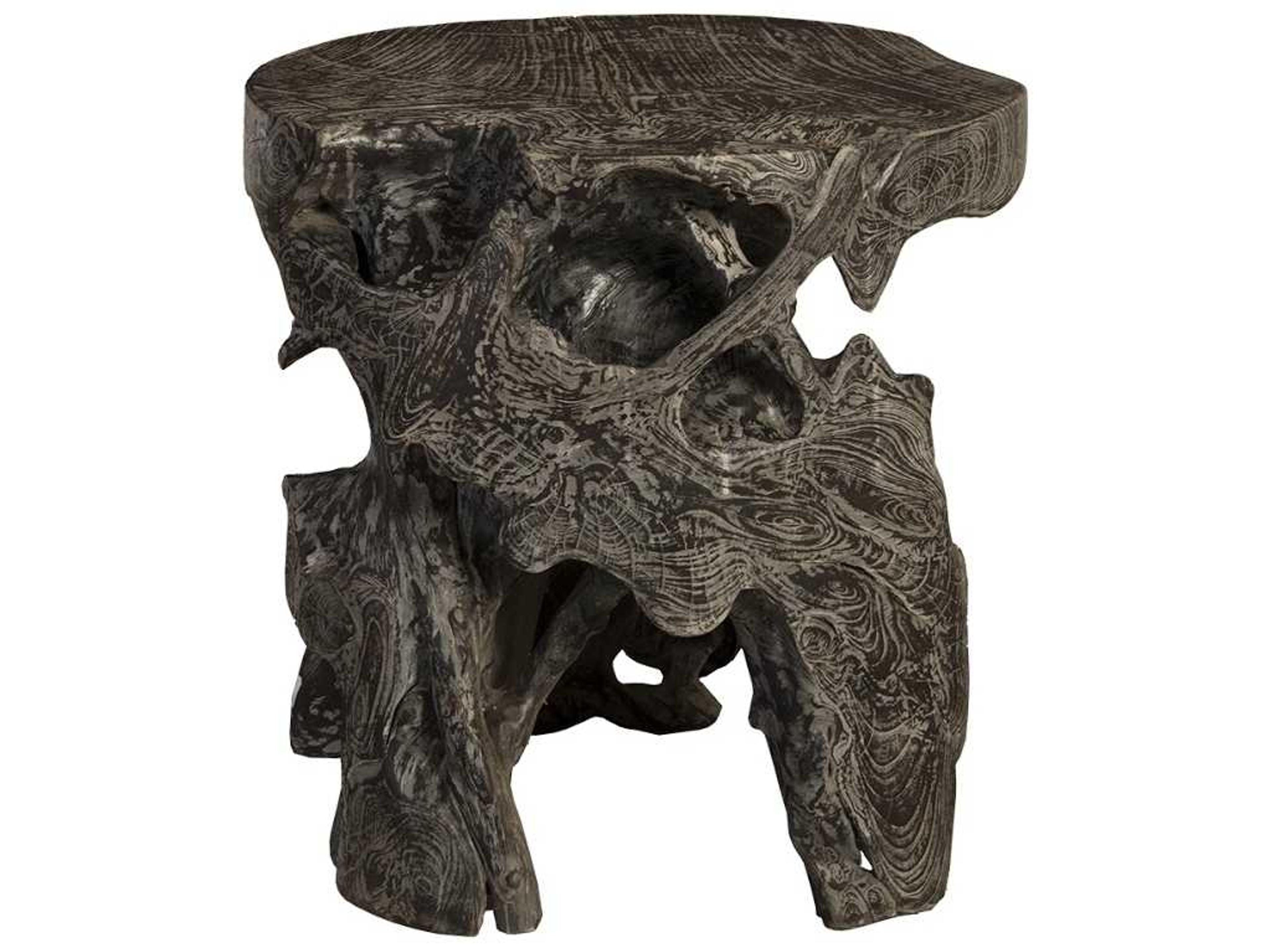 Round Wood Black Wash Grey End Table