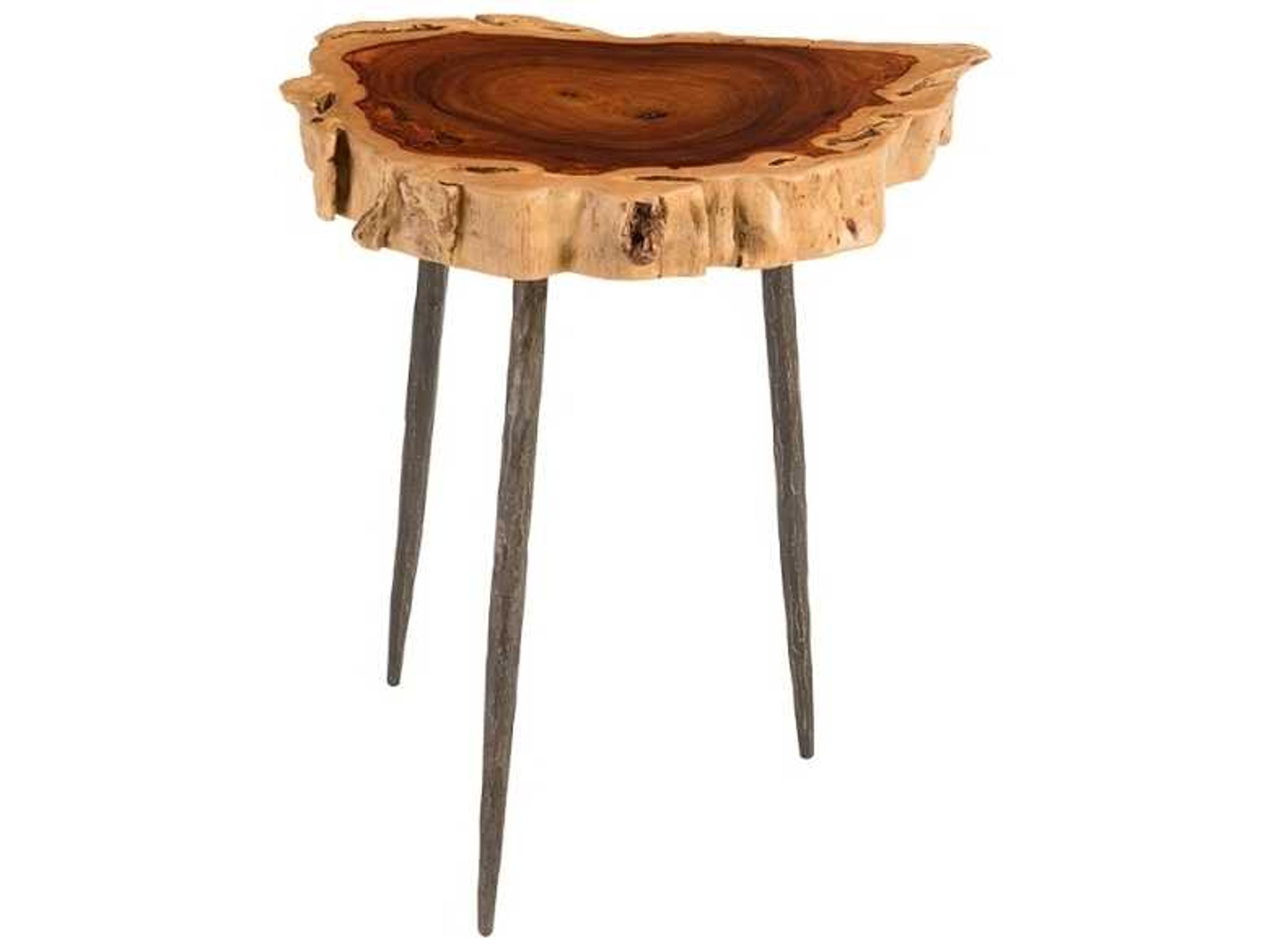 Round Wood Natural Brown Black End Table