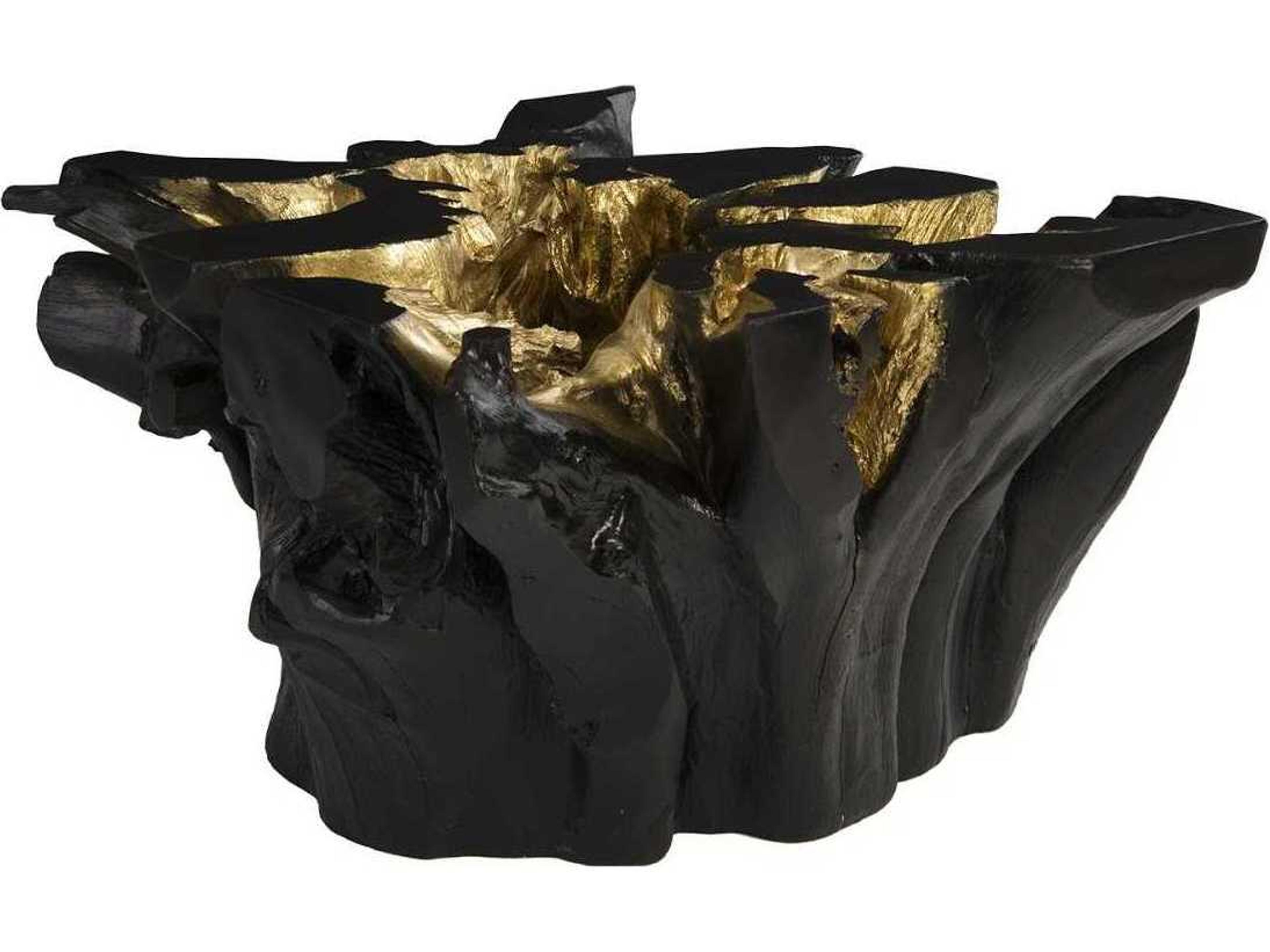 Freeform Round Gold Leaf Black Coffee Table