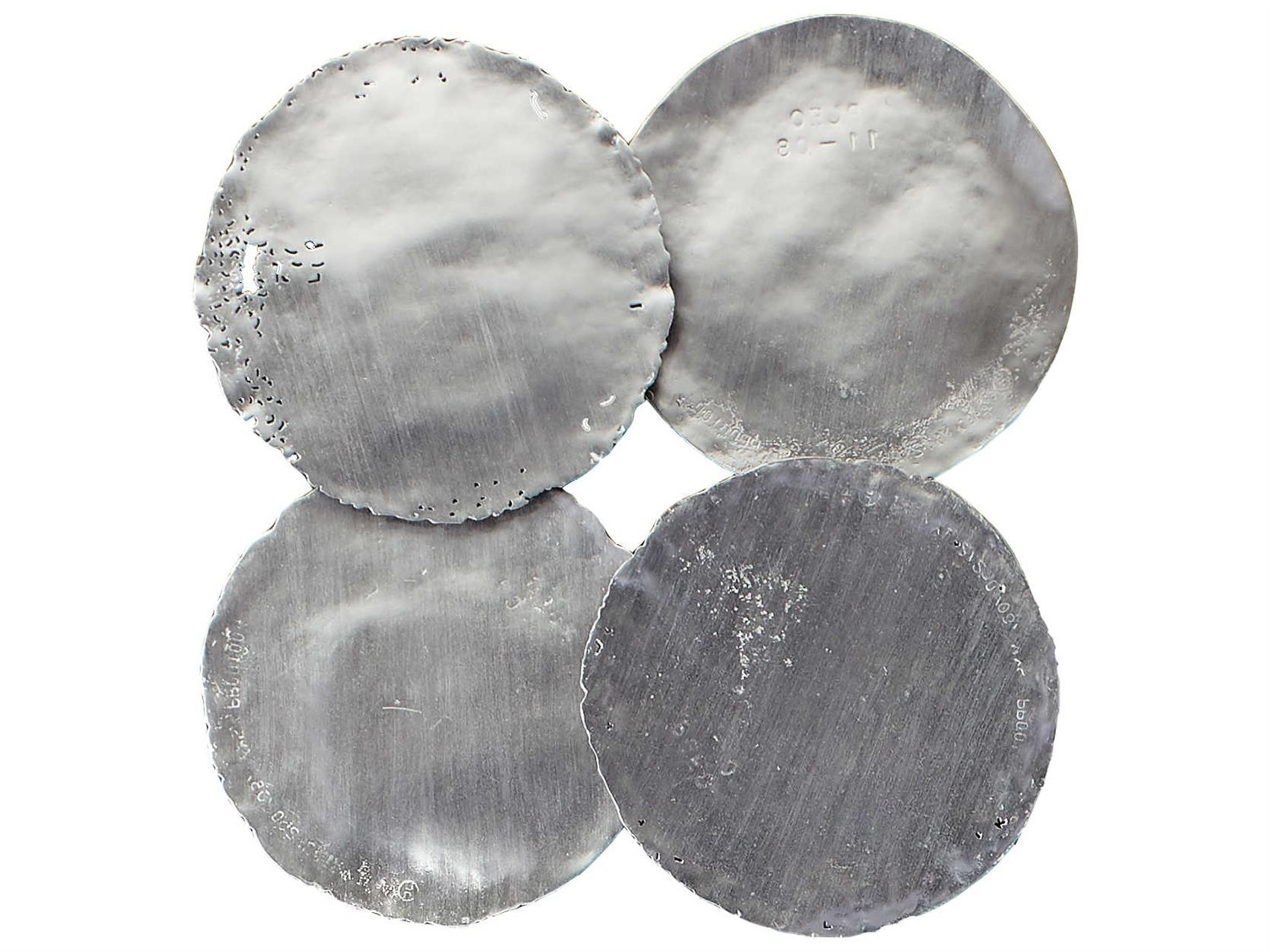 Cast Oil Drum Wall Discs Set of 4 Silver Leaf Modern Organic Wall Art