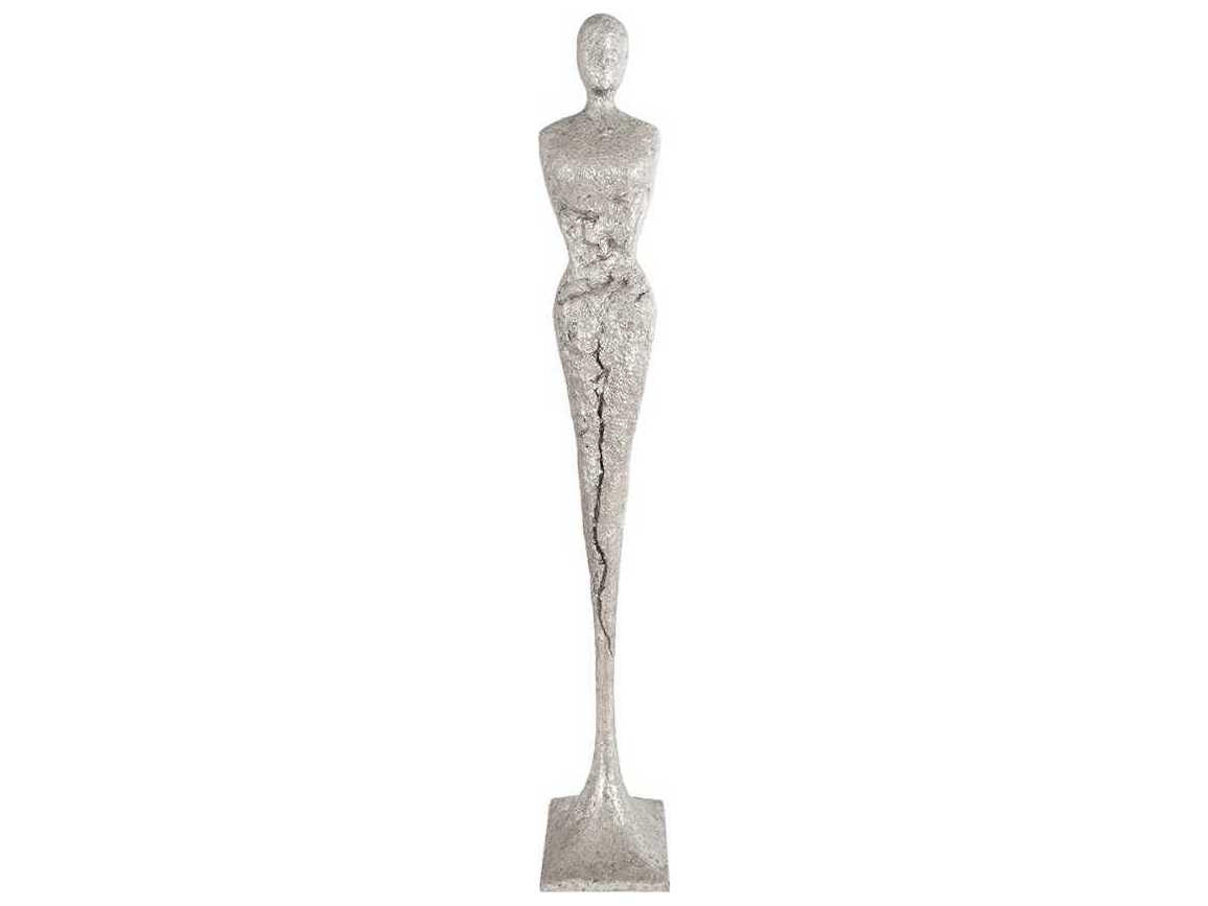 Tall Chiseled Female Sculpture Silver Leaf