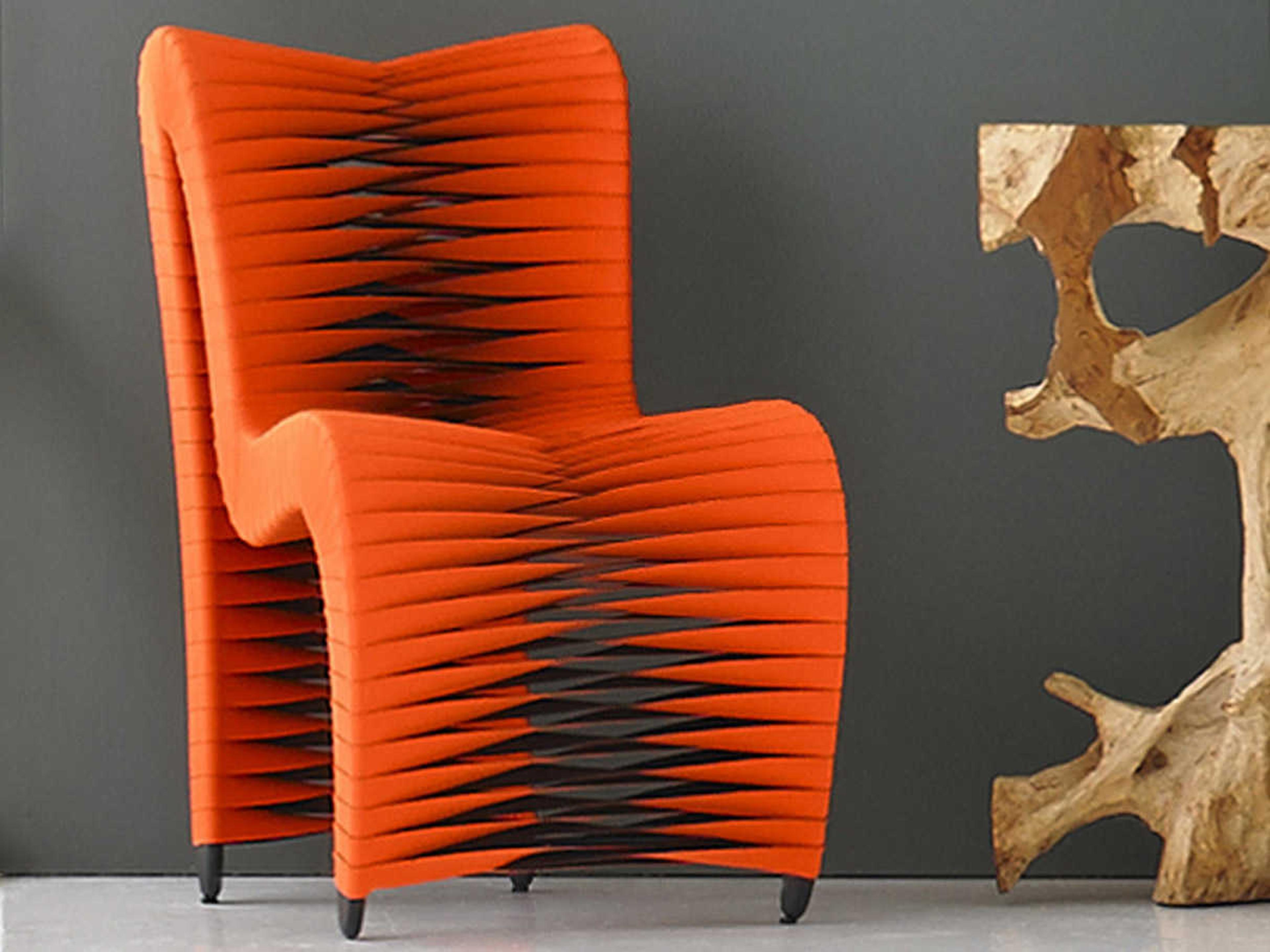 Phillips Collection Seat Belt Orange Upholstered Side Dining Chair