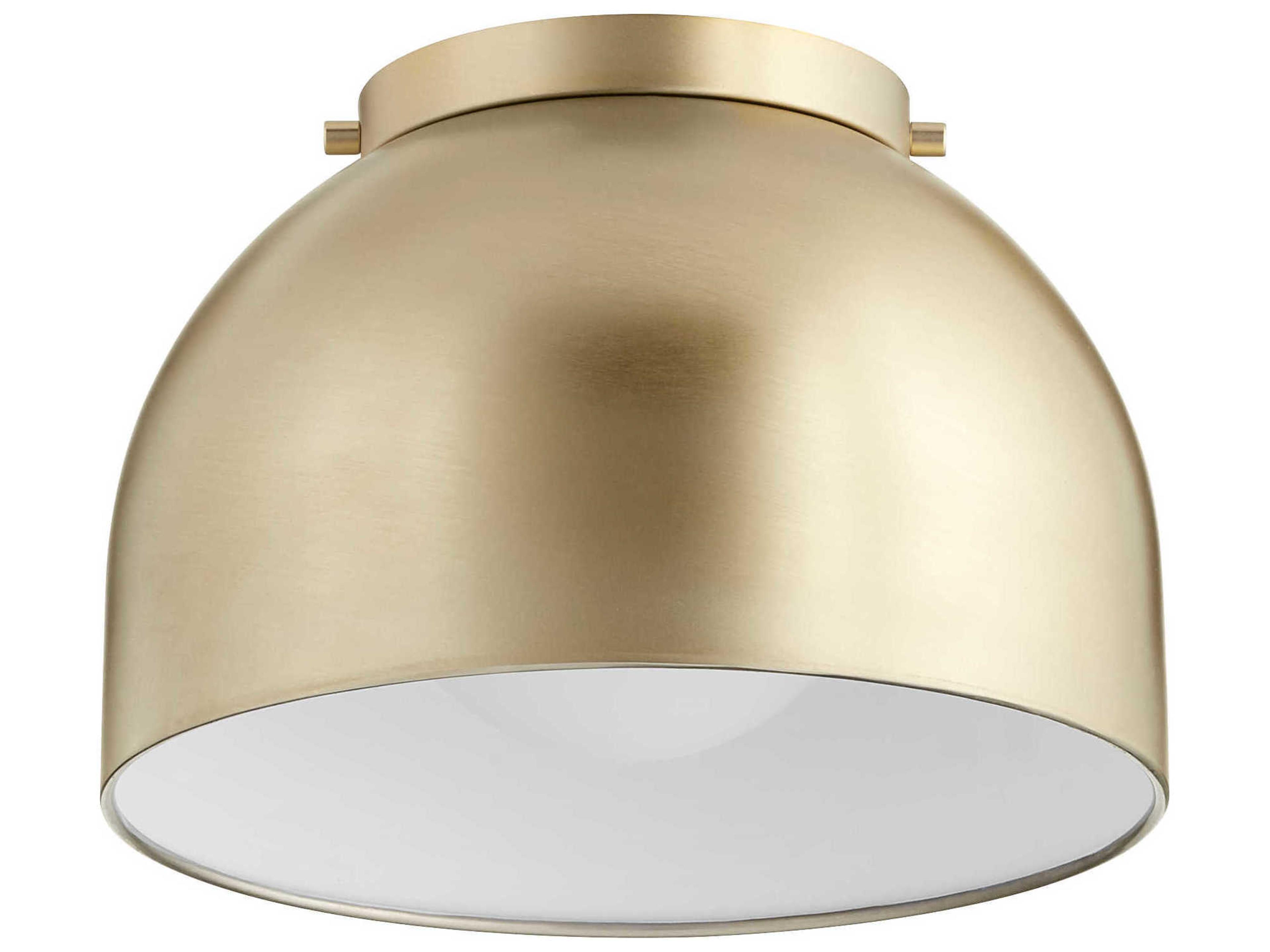 1-Light Aged Brass White Glass Dome Flush Mount