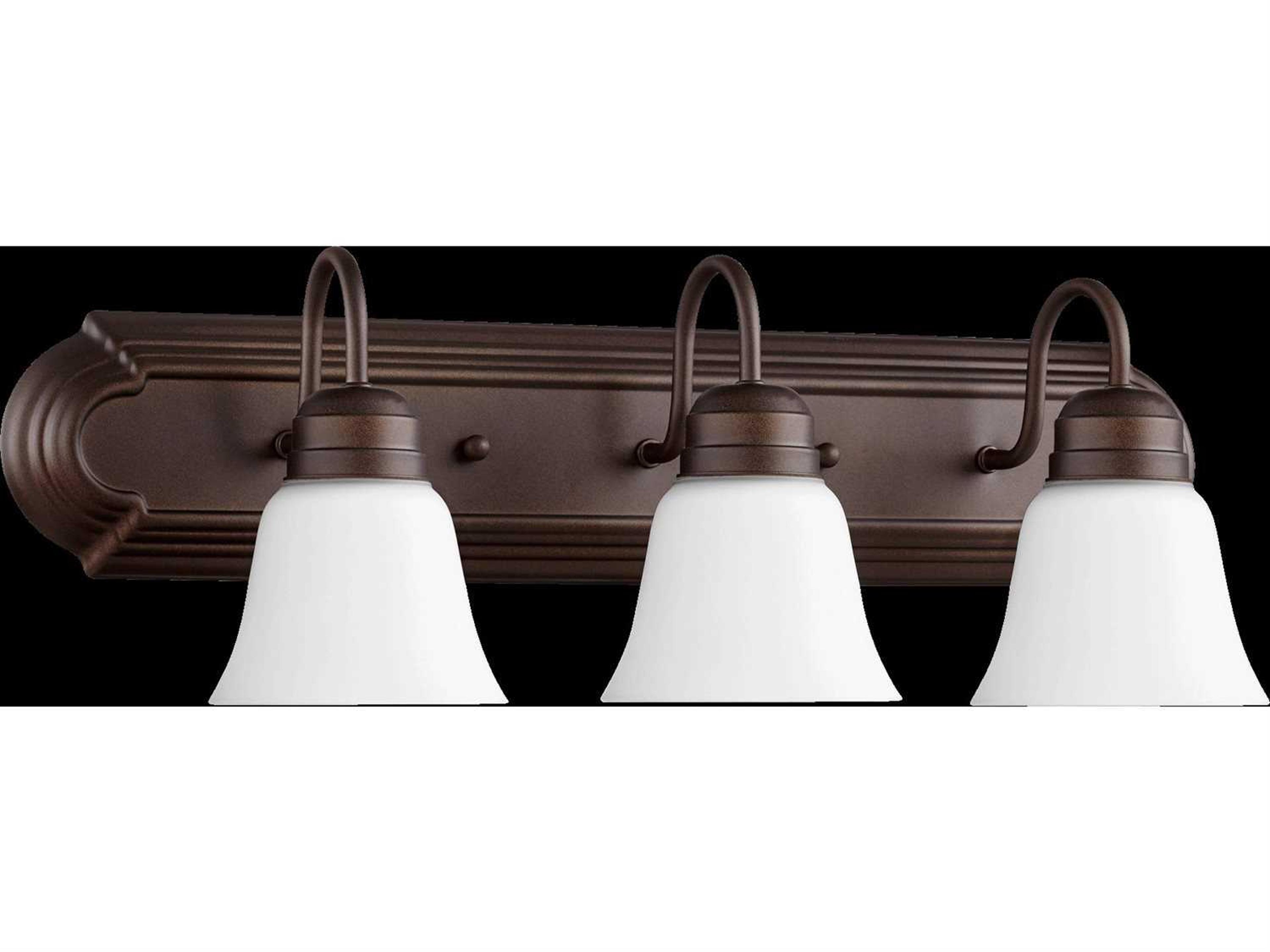 Quorum 3-Light Oiled Bronze With Satin Opal Glass Vanity Light