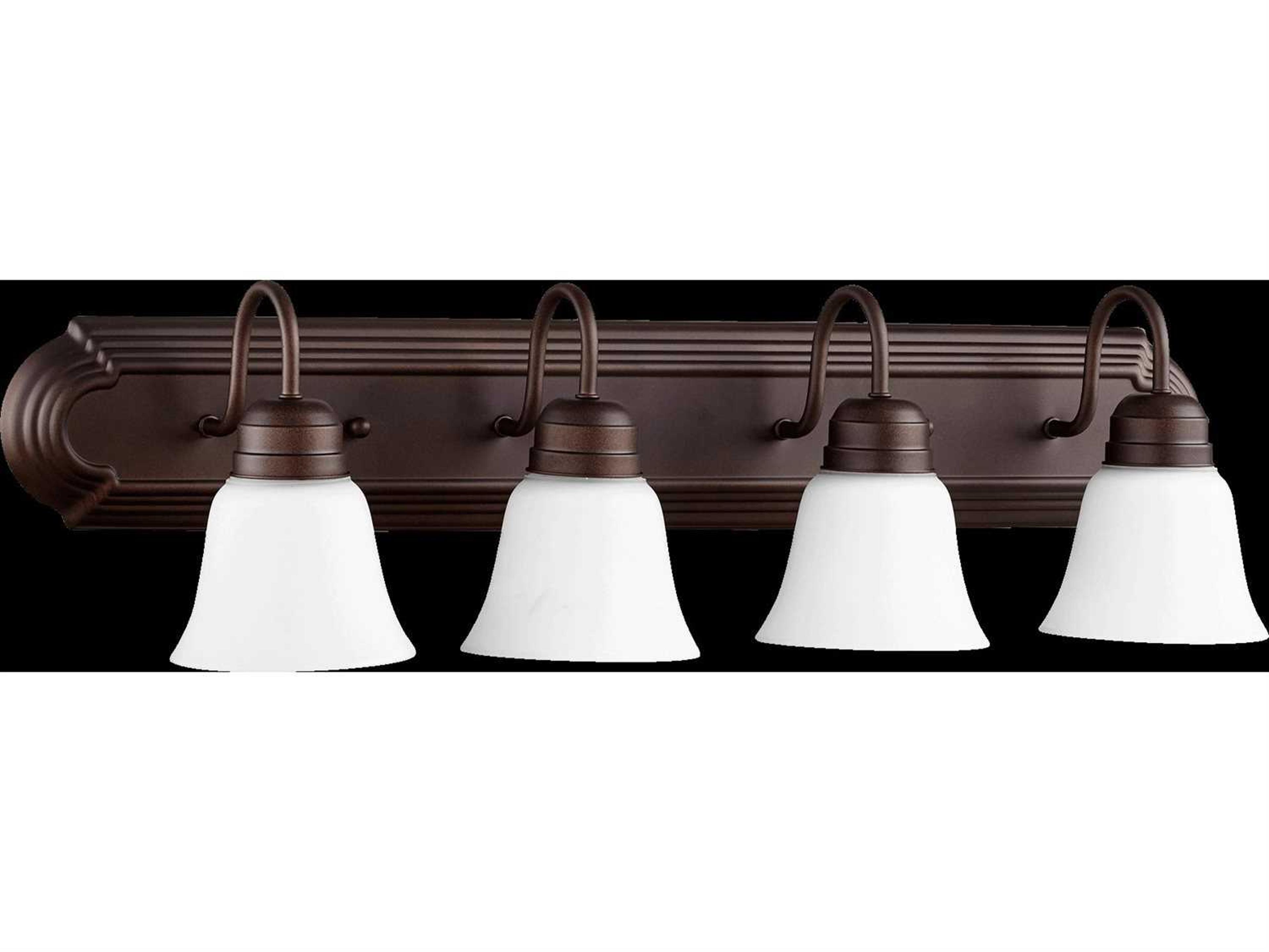Quorum 4-Light Oiled Bronze With Satin Opal Glass Vanity Light