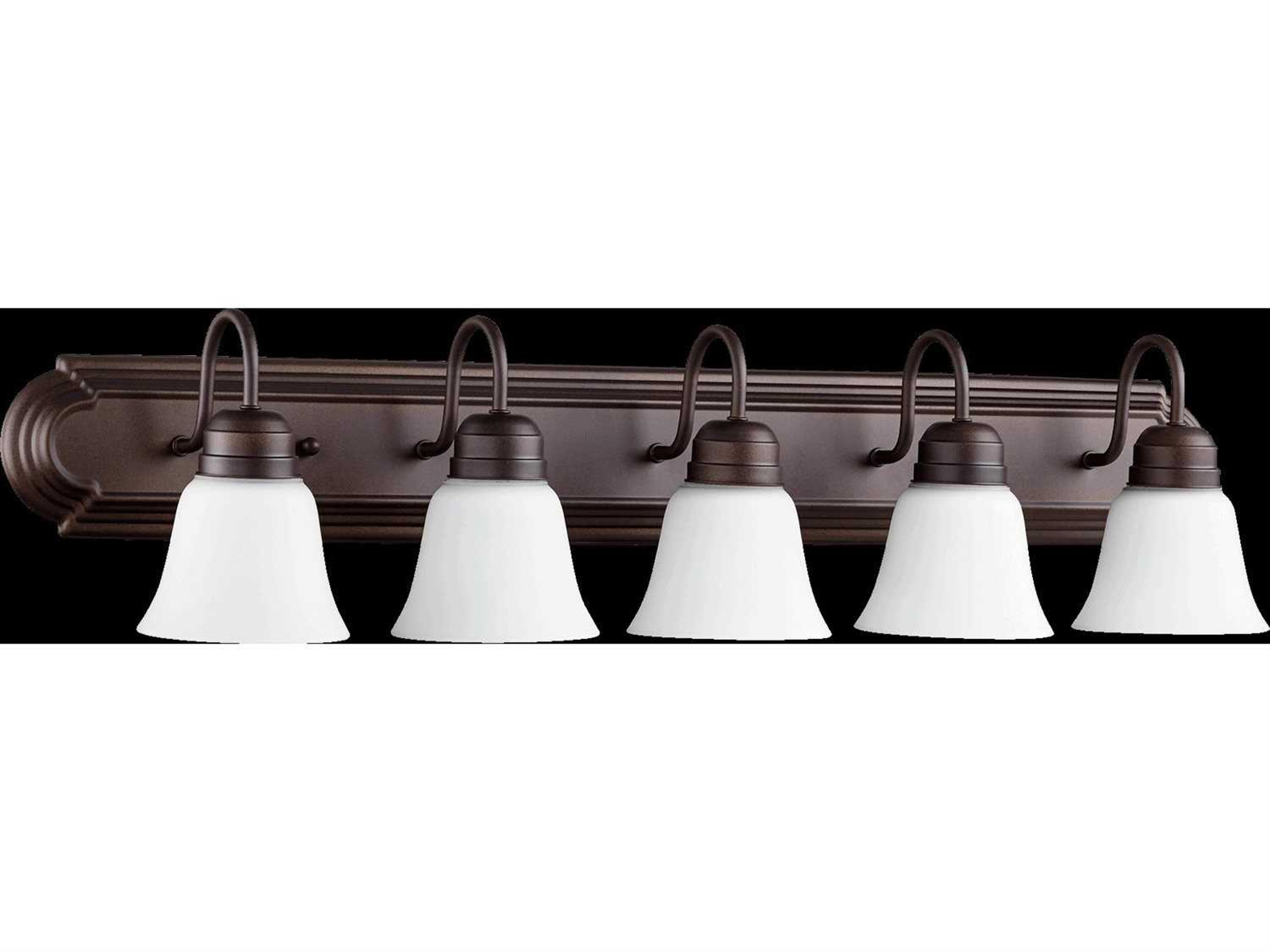 Quorum 5-Light Oiled Bronze With Satin Opal Glass Vanity Light