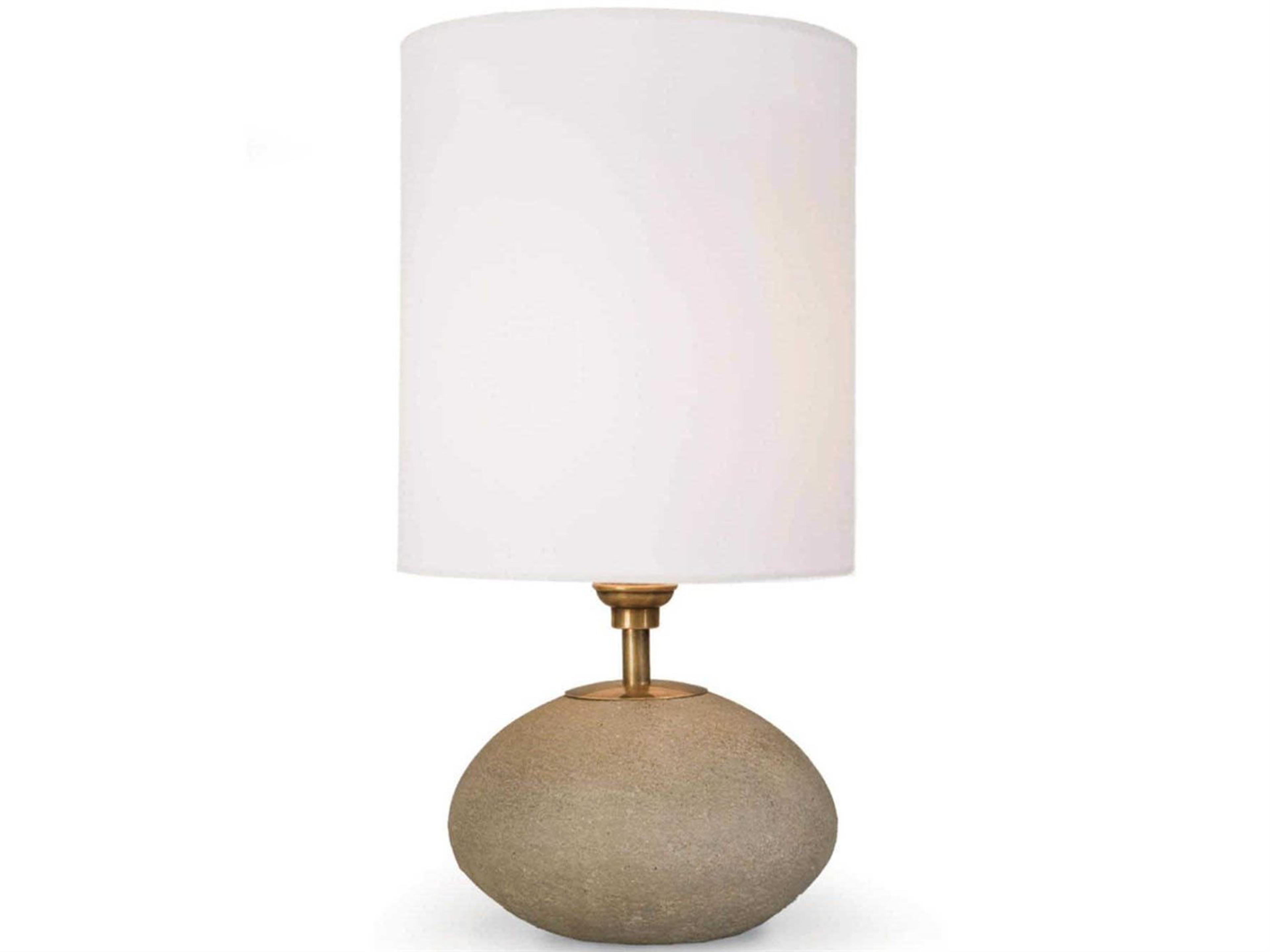 Concrete Mini Orb Natural with Polished Brass With Linen Gray Table Lamp