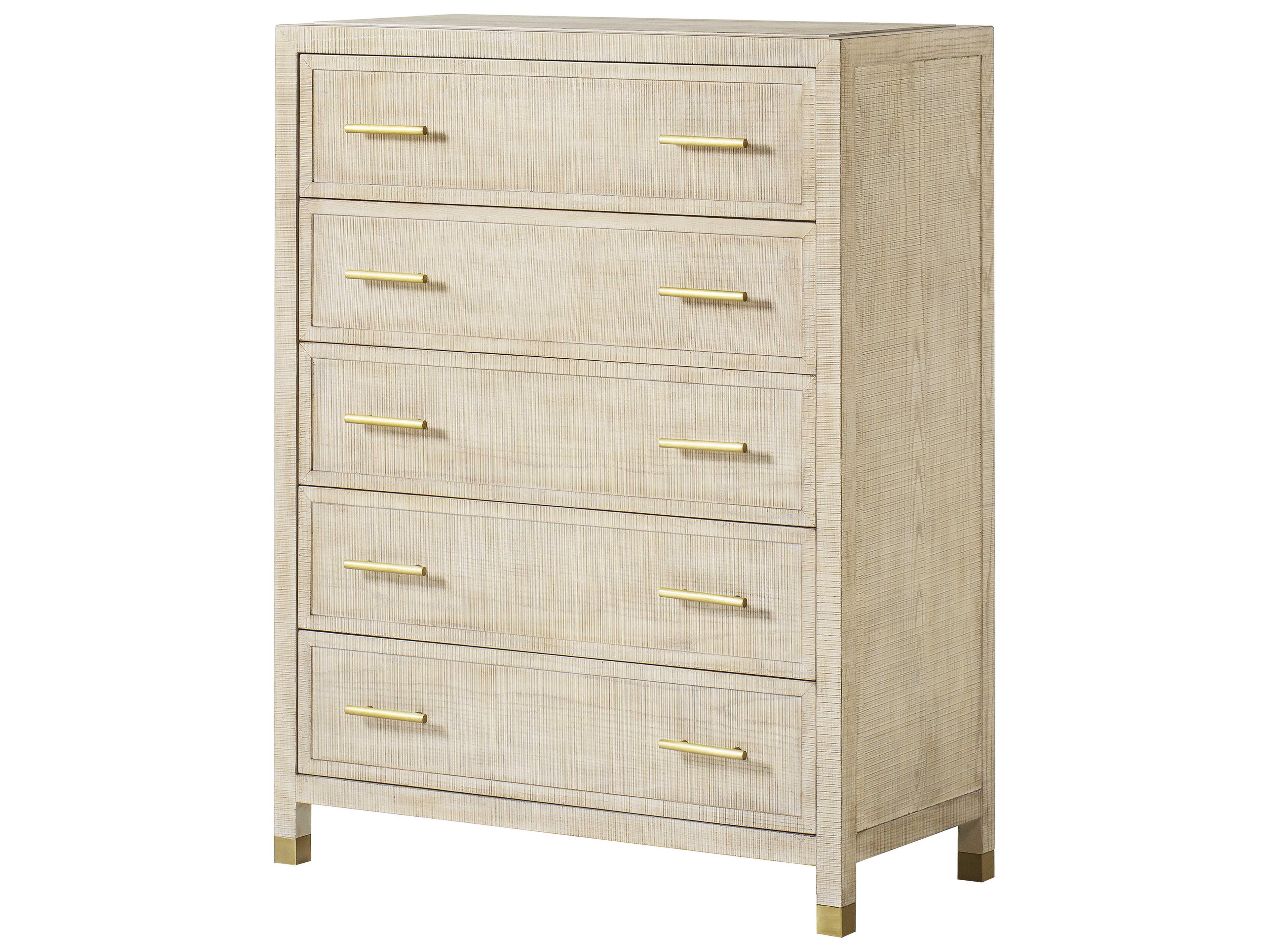 5-Drawers Ivory Gold Beige Poplar Wood Accent Chest