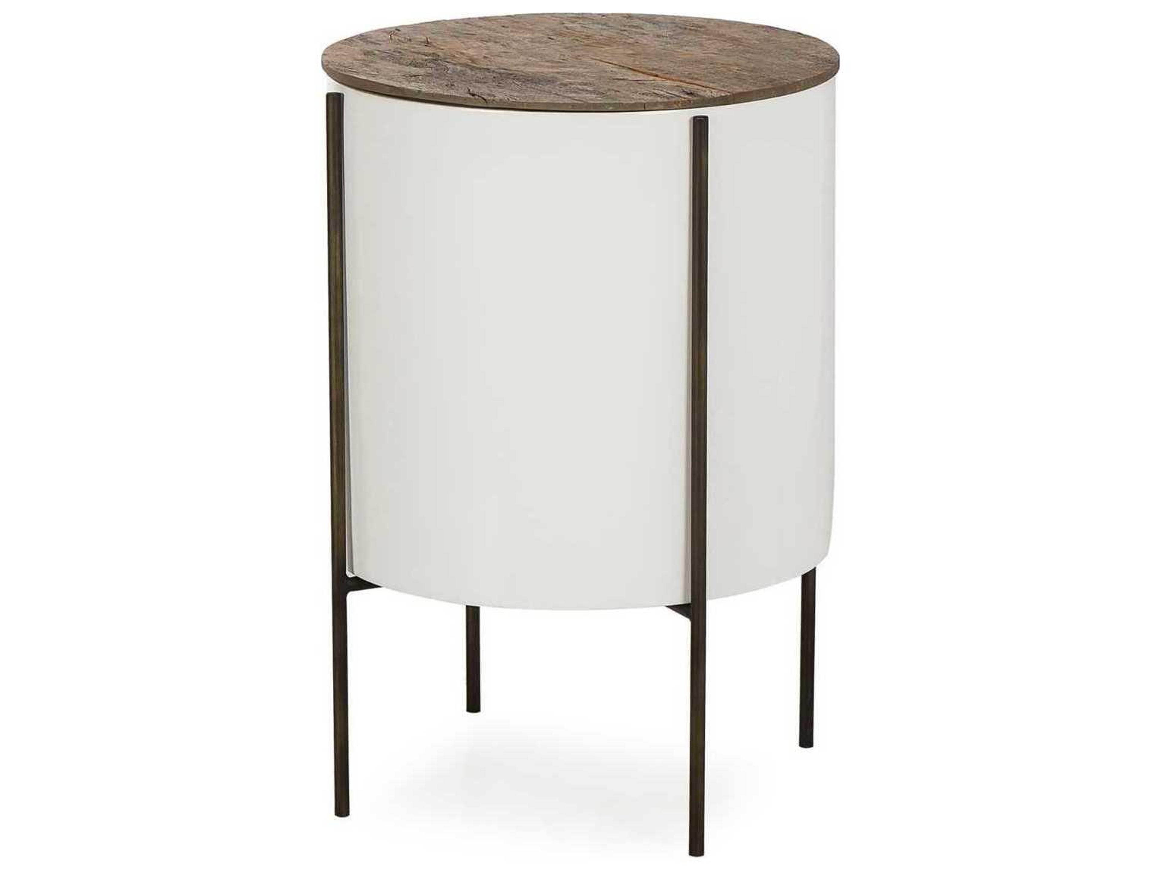 Danica Round Wood Natural Reclaimed Peroba & White Fiber Glass End Table