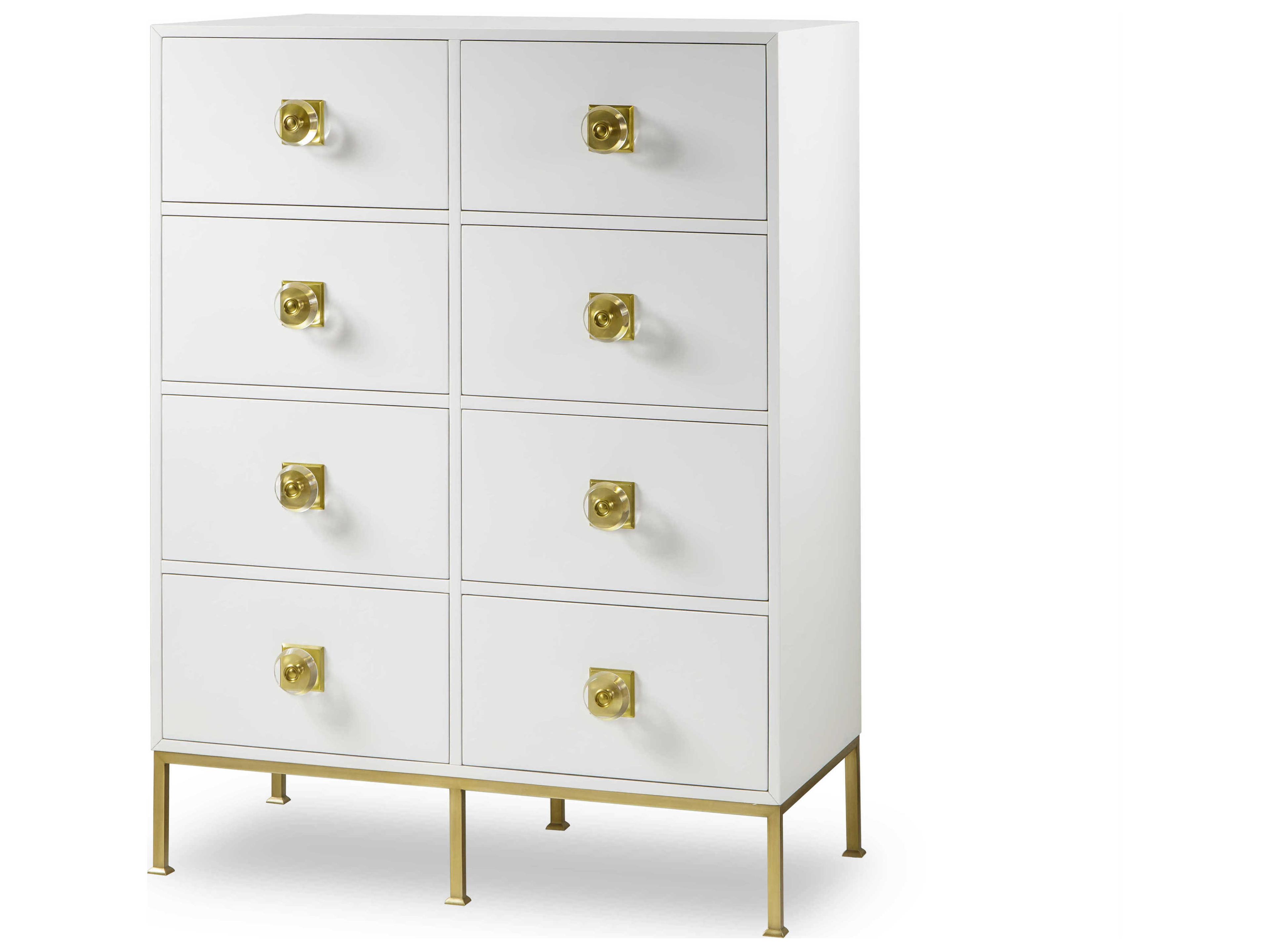 Formal Eloquent White Lacquer With Brass Accent Gold Poplar Wood Chest