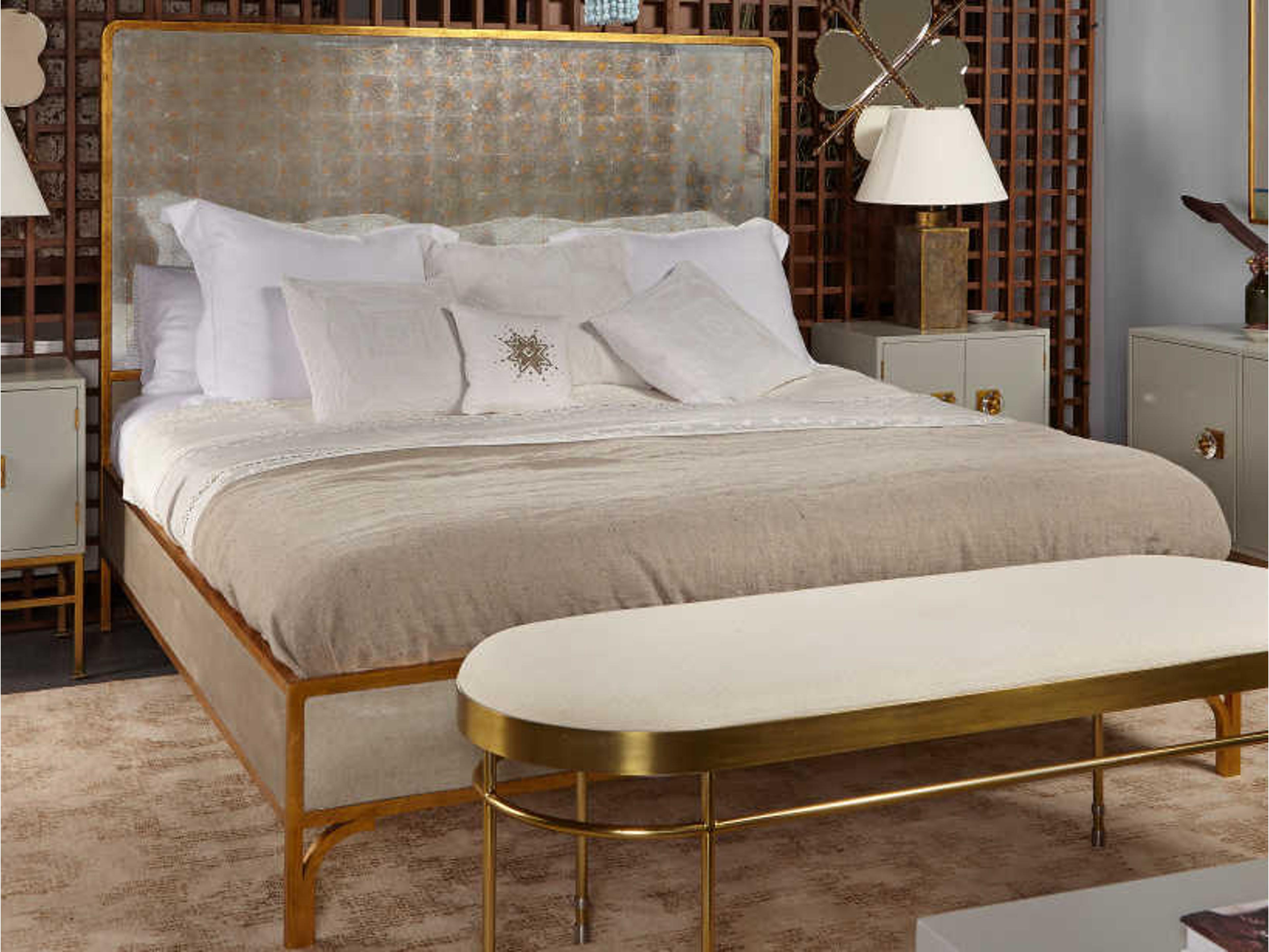 Sonder Living Gilded Glass With Eglomise & Gold Silver Beech Wood Queen Platform Bed
