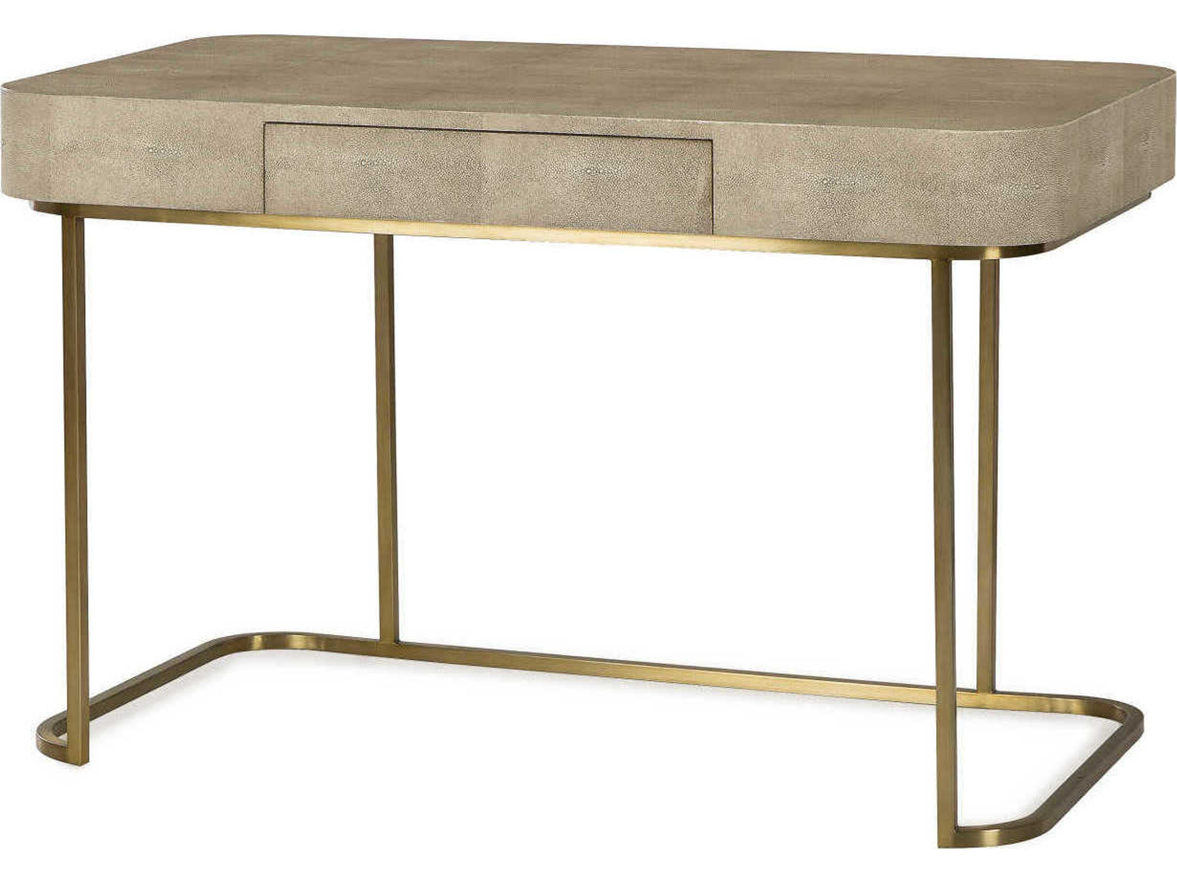 Jacques Textured Resin Faux Shagreen Beige Poplar Wood Computer Desk