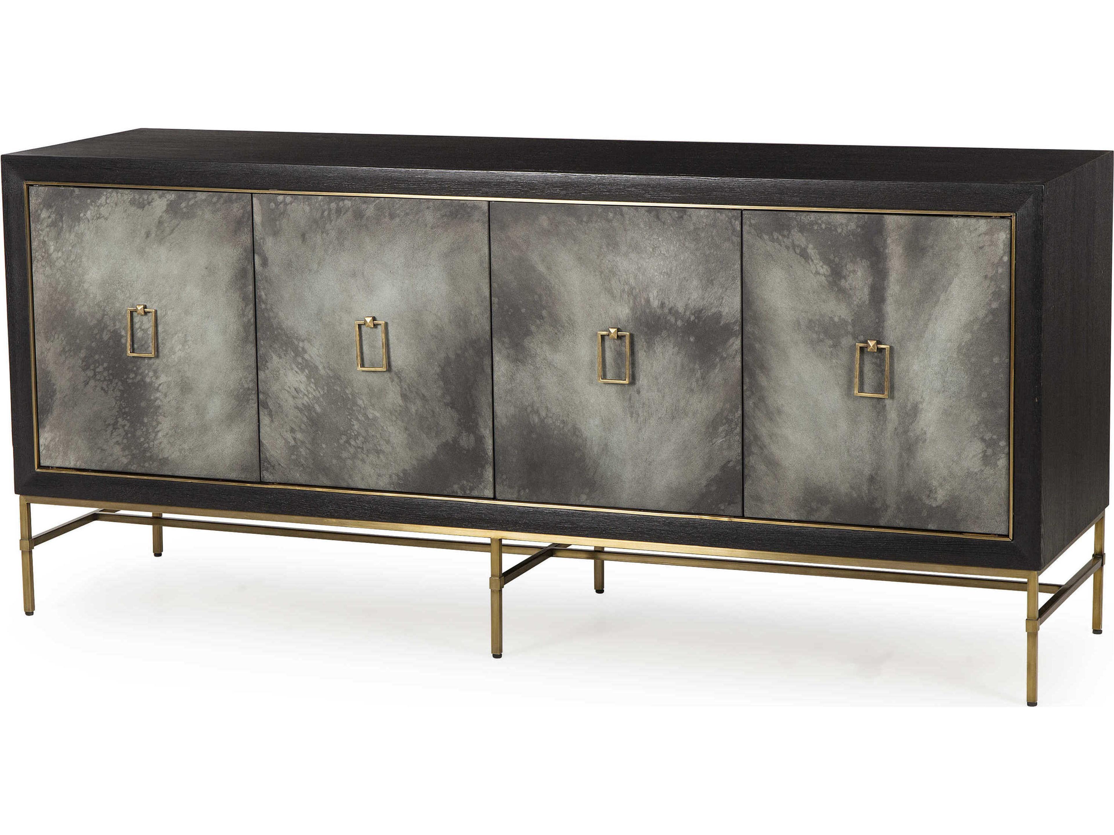 Levi 72-Inch Credenza with Ebonized Oak and Faux Vellum Doors