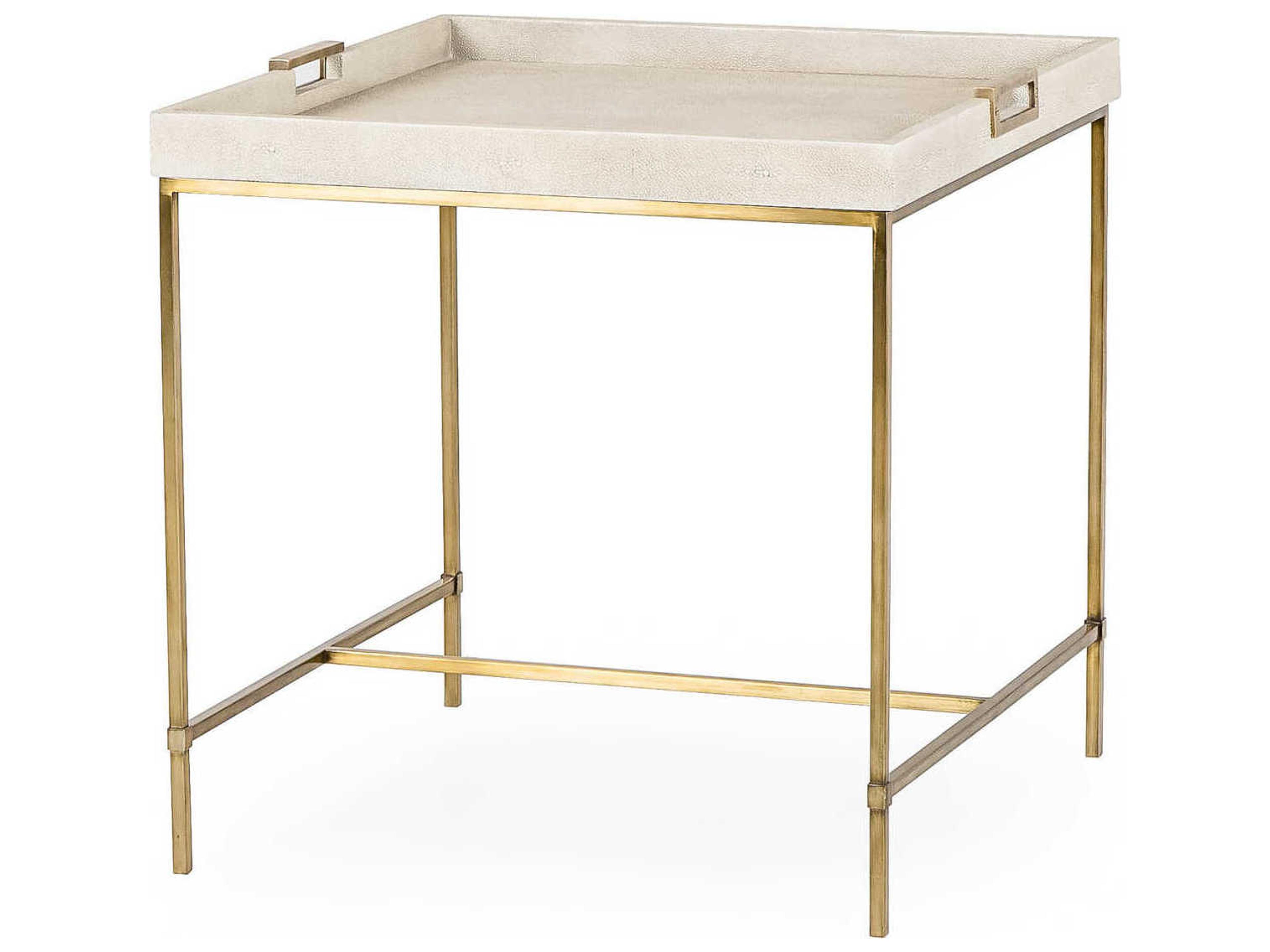Lexi Square Faux Leather Ivory Shagreen With Stain Brass End Table