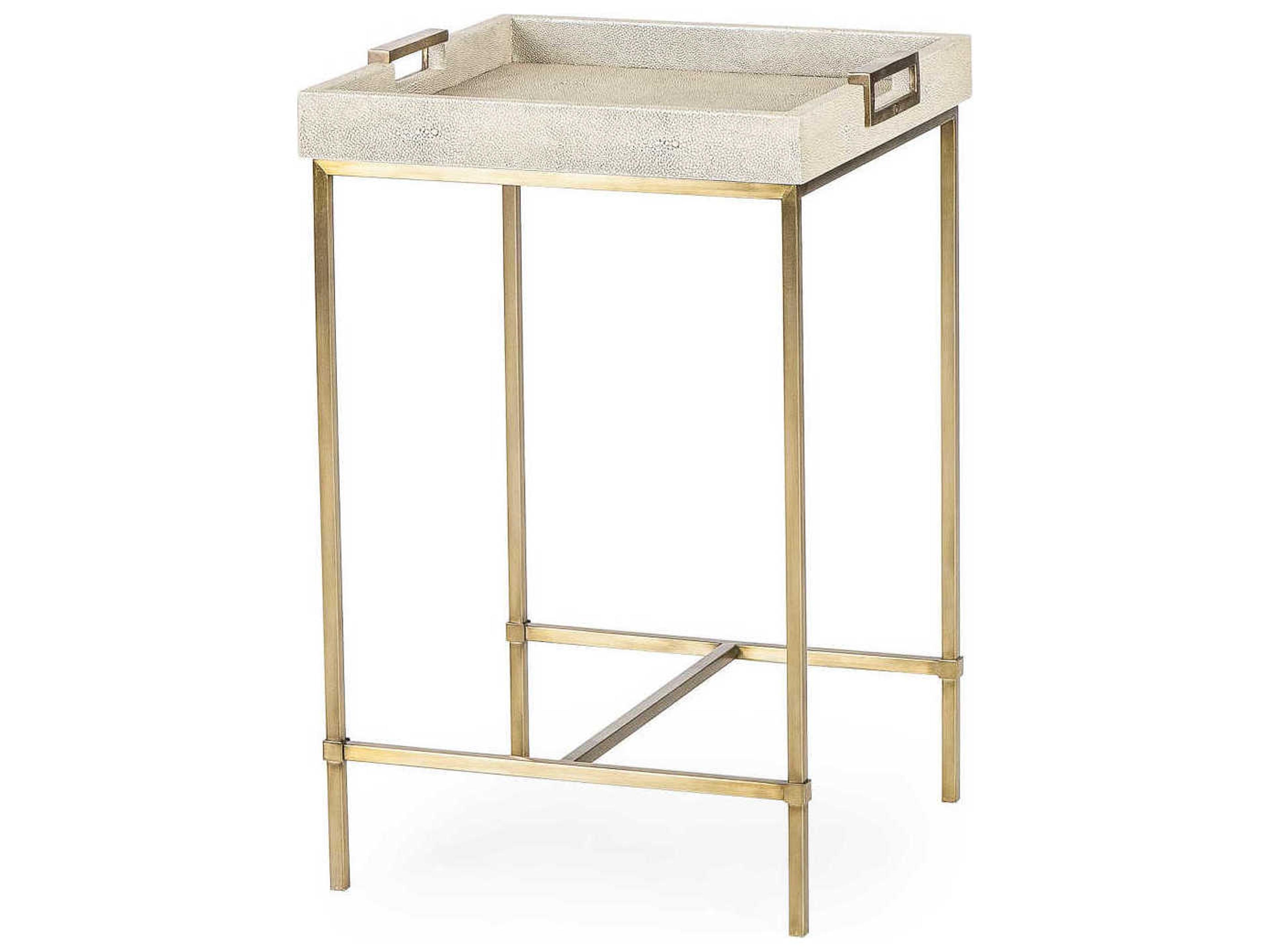 Lexi Square Faux Leather Ivory Shagreen With Stain Brass End Table