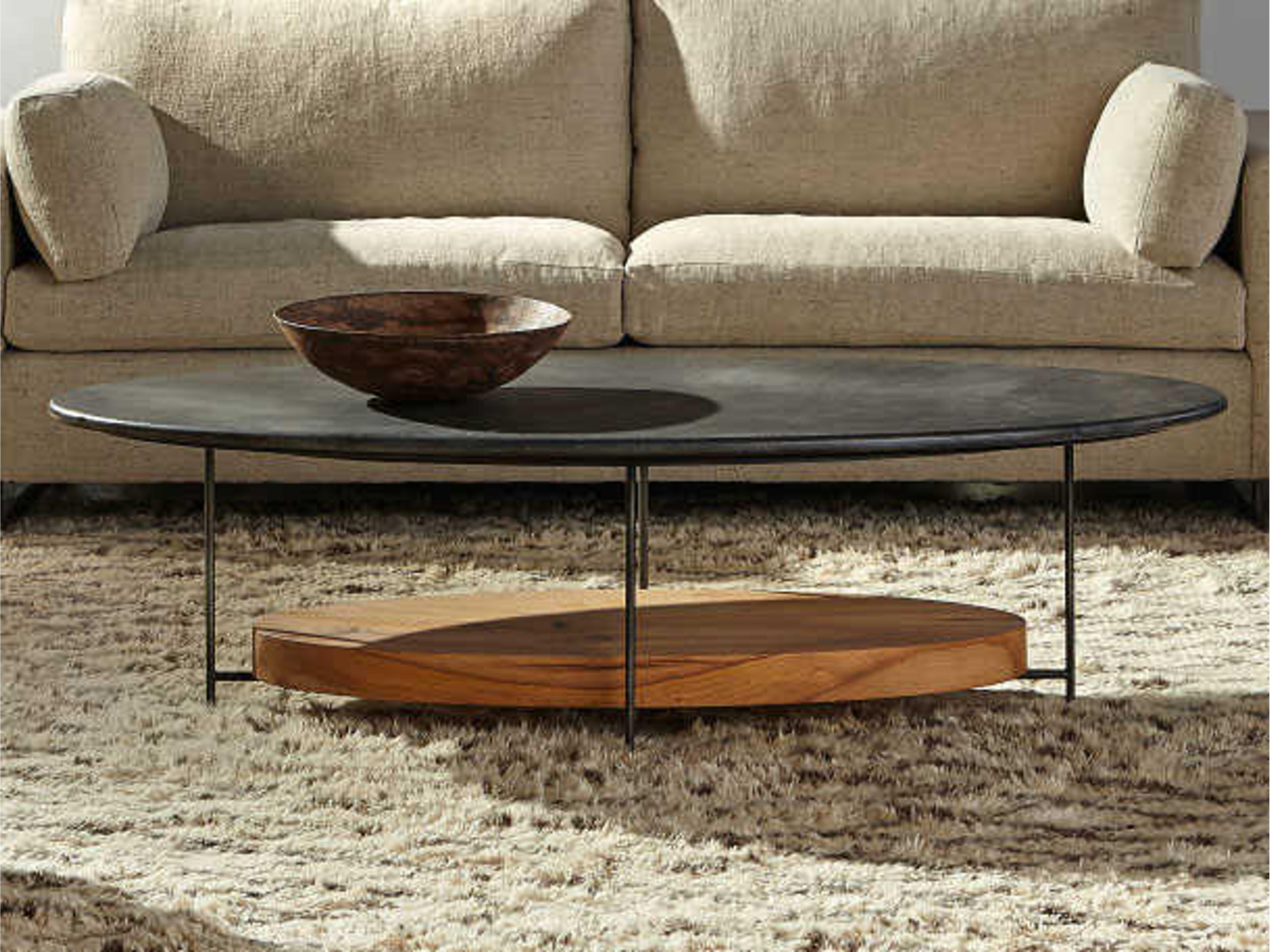 Sonder Living Olivia Oval Black Marble With Reclaimed French Oak Solids & Steel Coffee Table