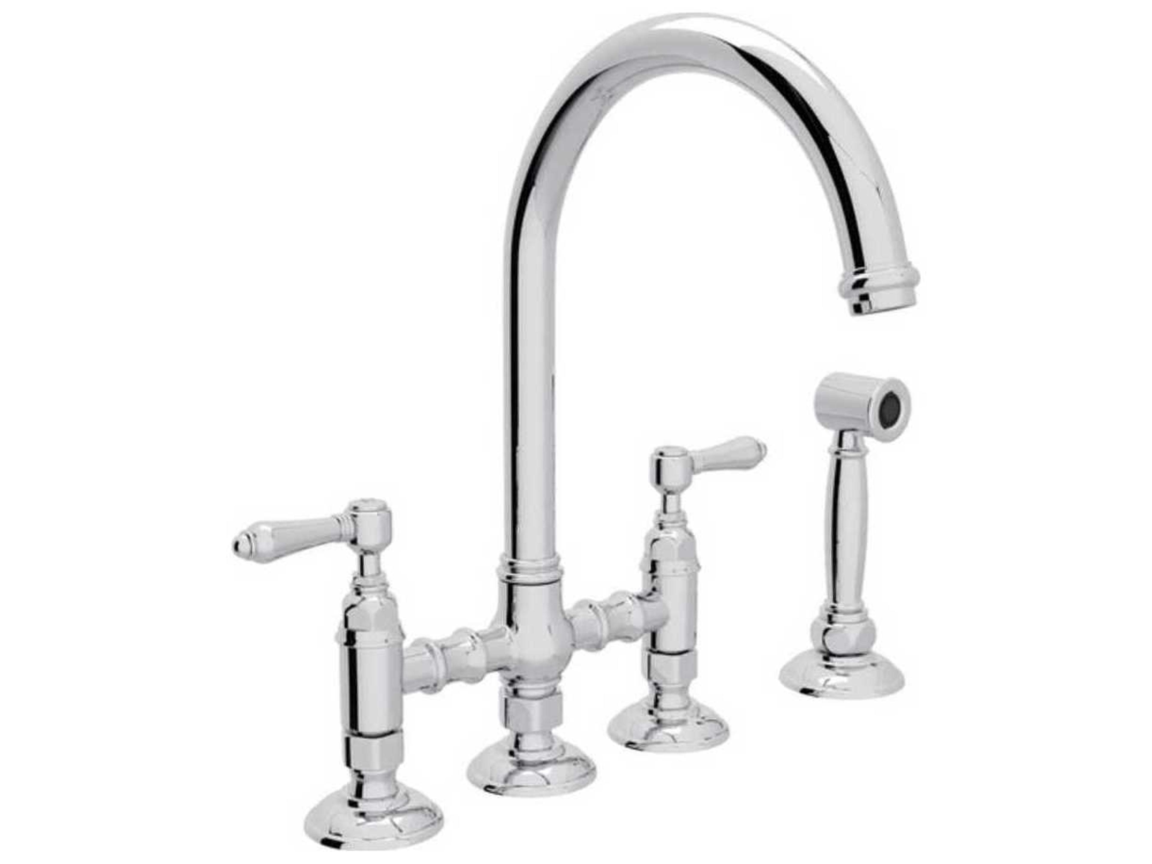 San Julio Polished Chrome Deck Mount C-Spout Bridge Kitchen Faucet with Sidespray with Lever Handles