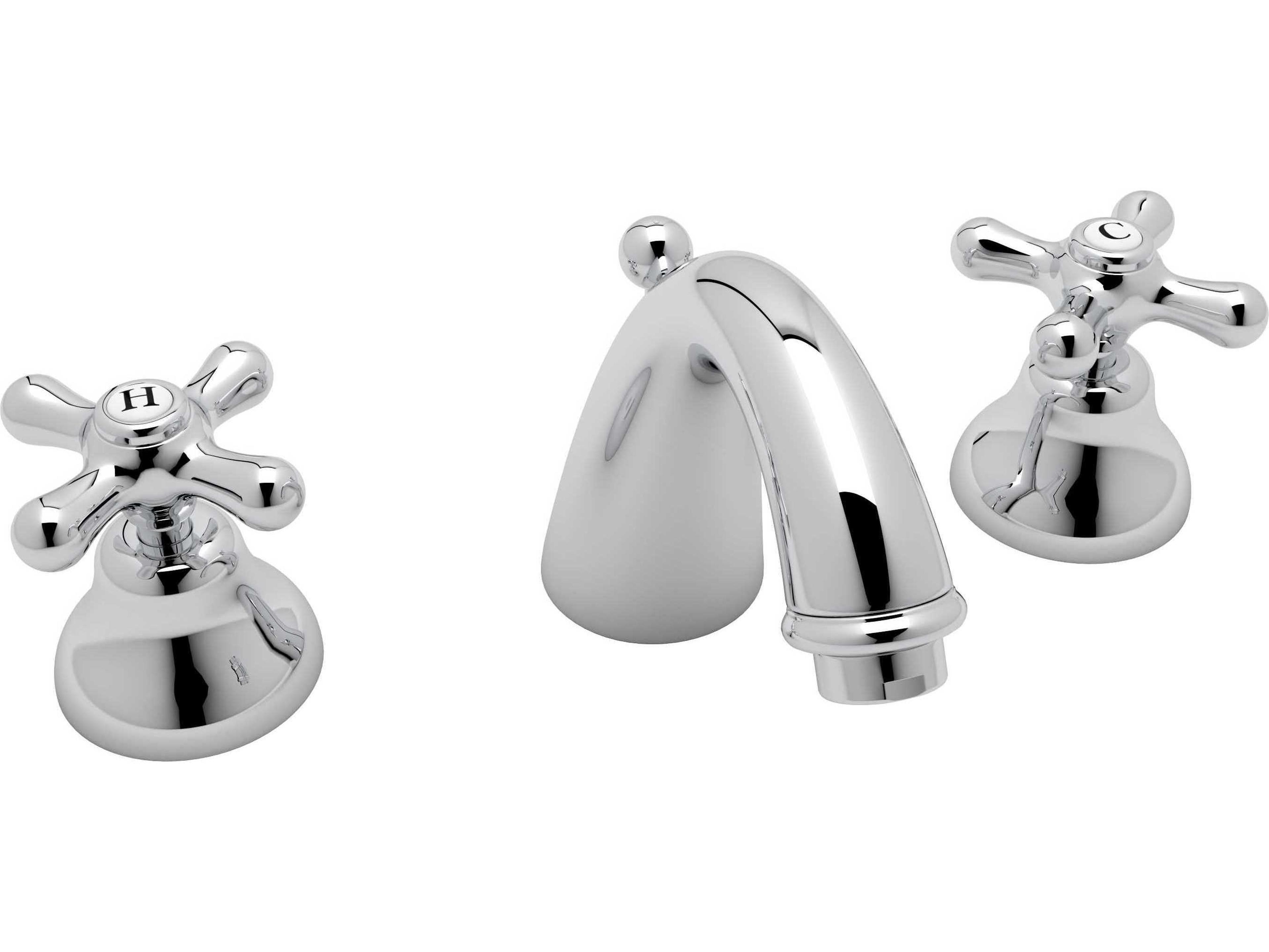 Verona Polished Chrome C-Spout Widespread Lavatory Faucet with Cross Handles