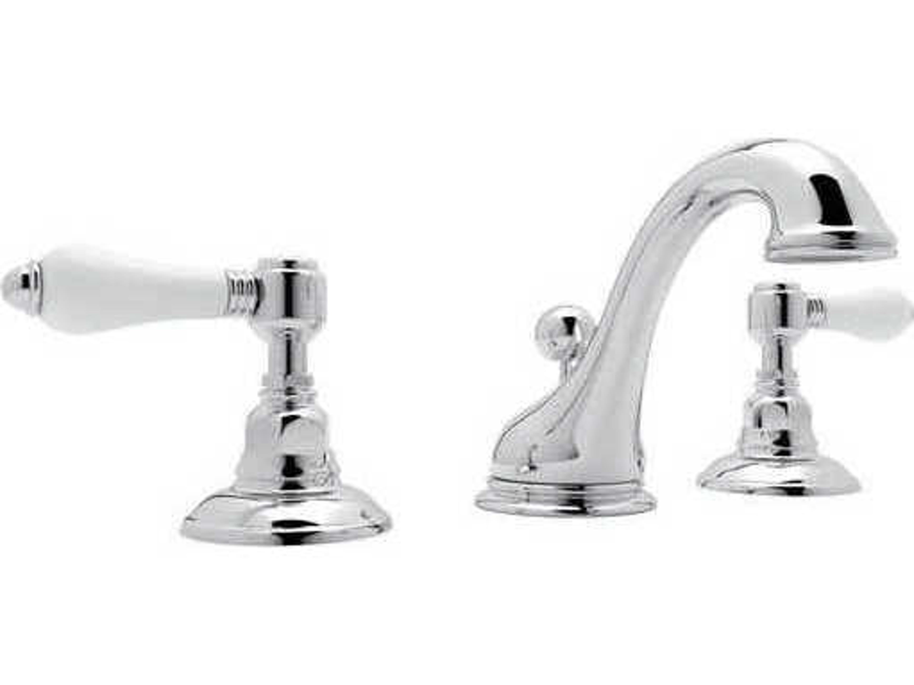Viaggio Polished Chrome C-Spout Widespread Lavatory Faucet with White Porcelain Lever Handles