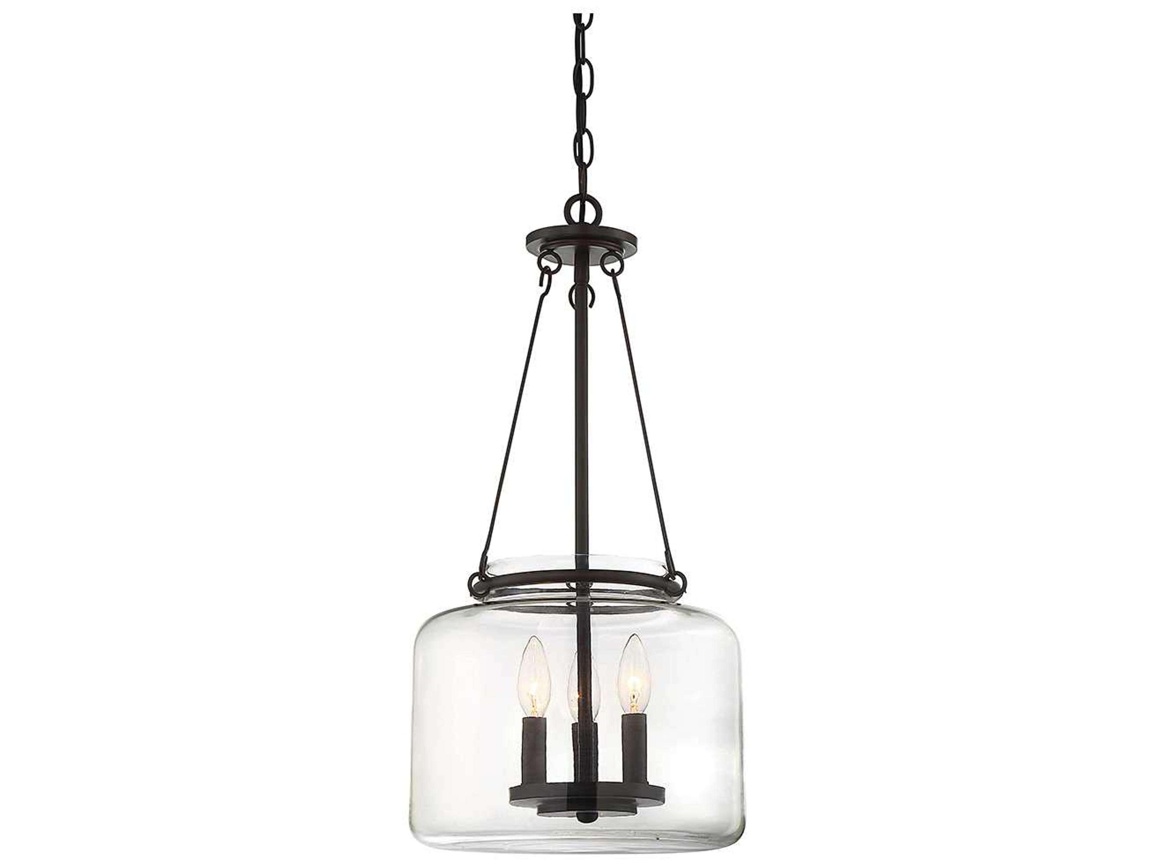 Akron 3-Light English Bronze Glass Pendant