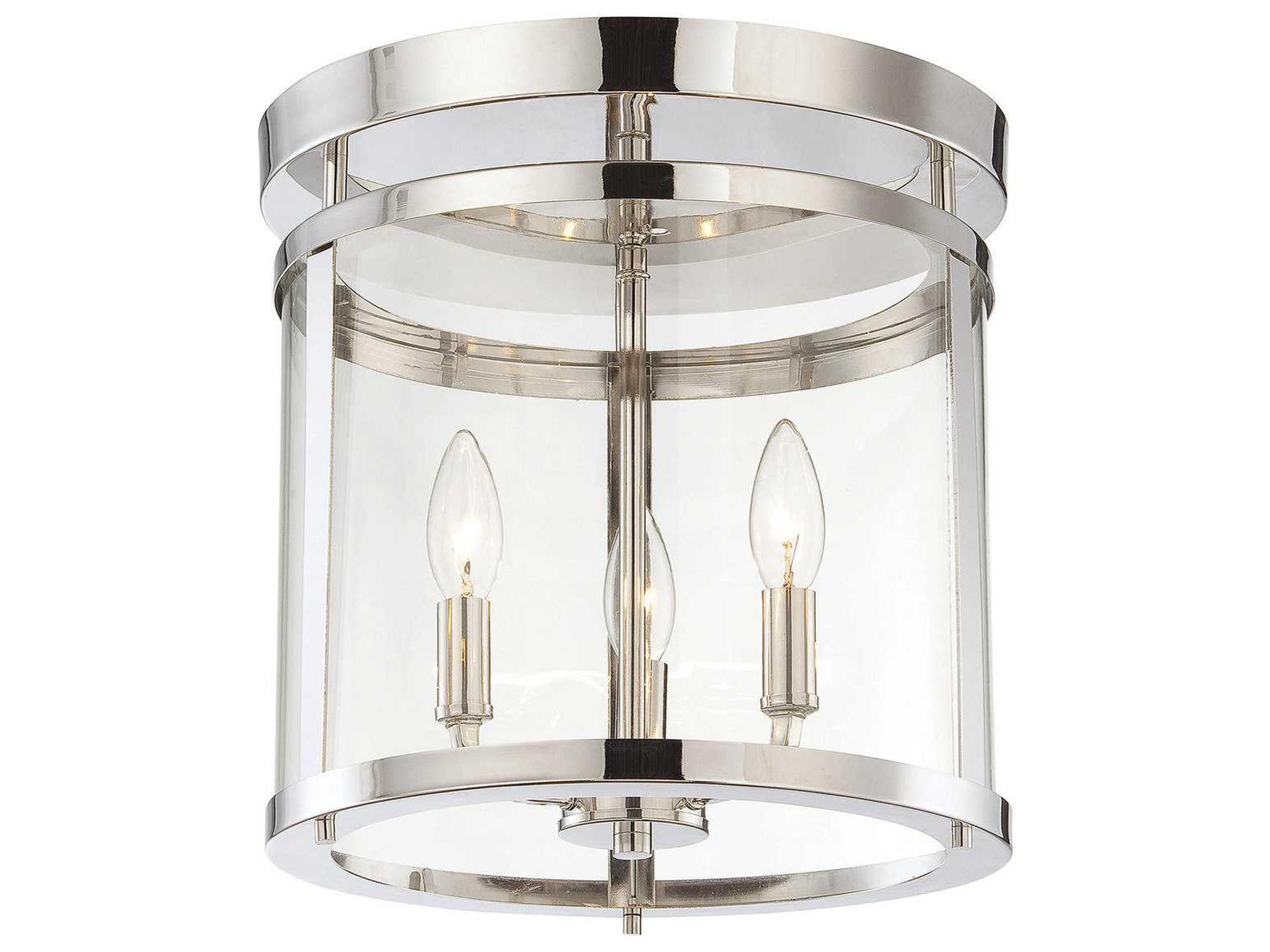 Penrose 3-Light Polished Nickel Glass Drum Semi Flush Mount
