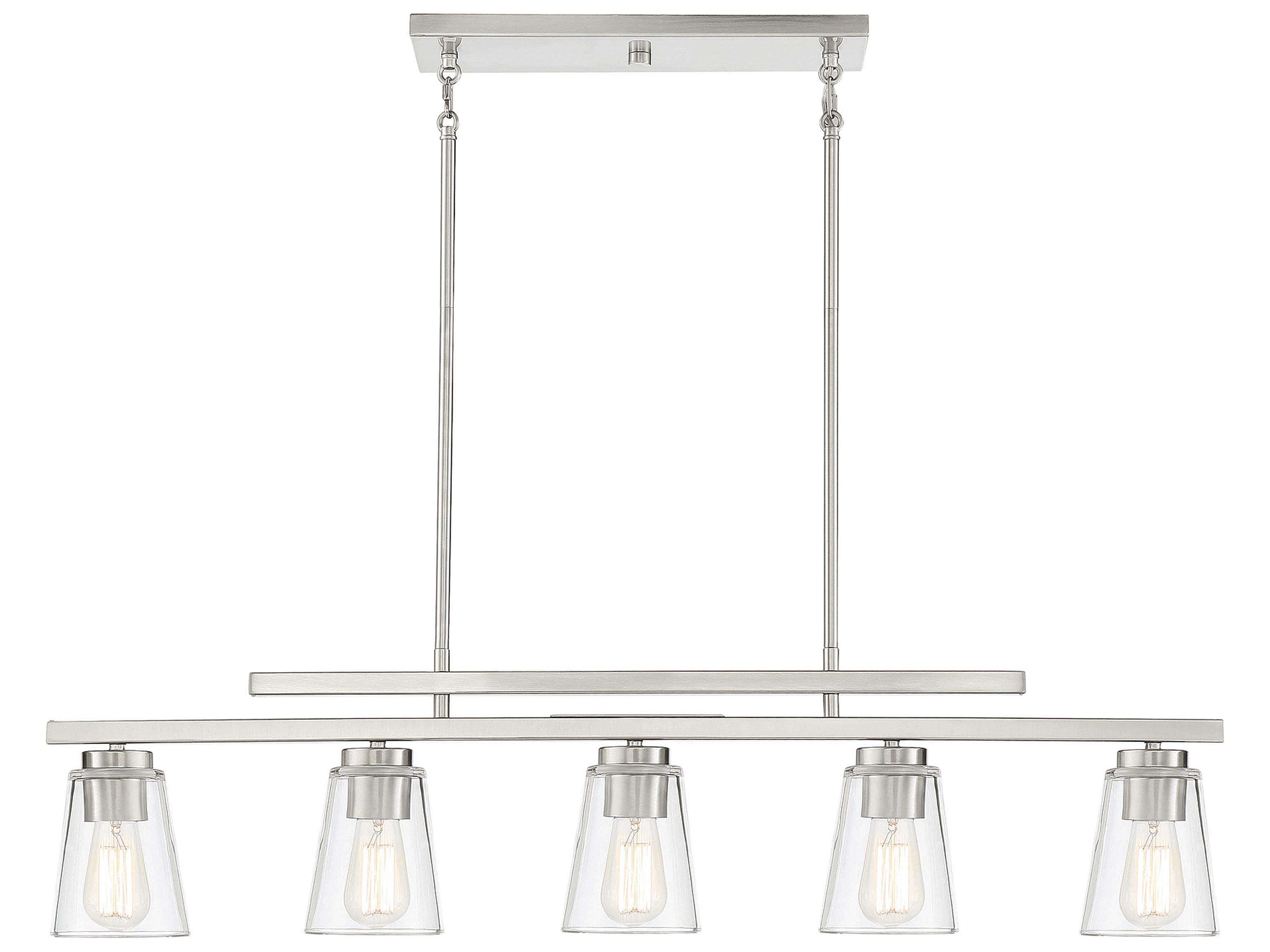 Calhoun 5-Light Satin Nickel Glass Bell Linear Island Pendant