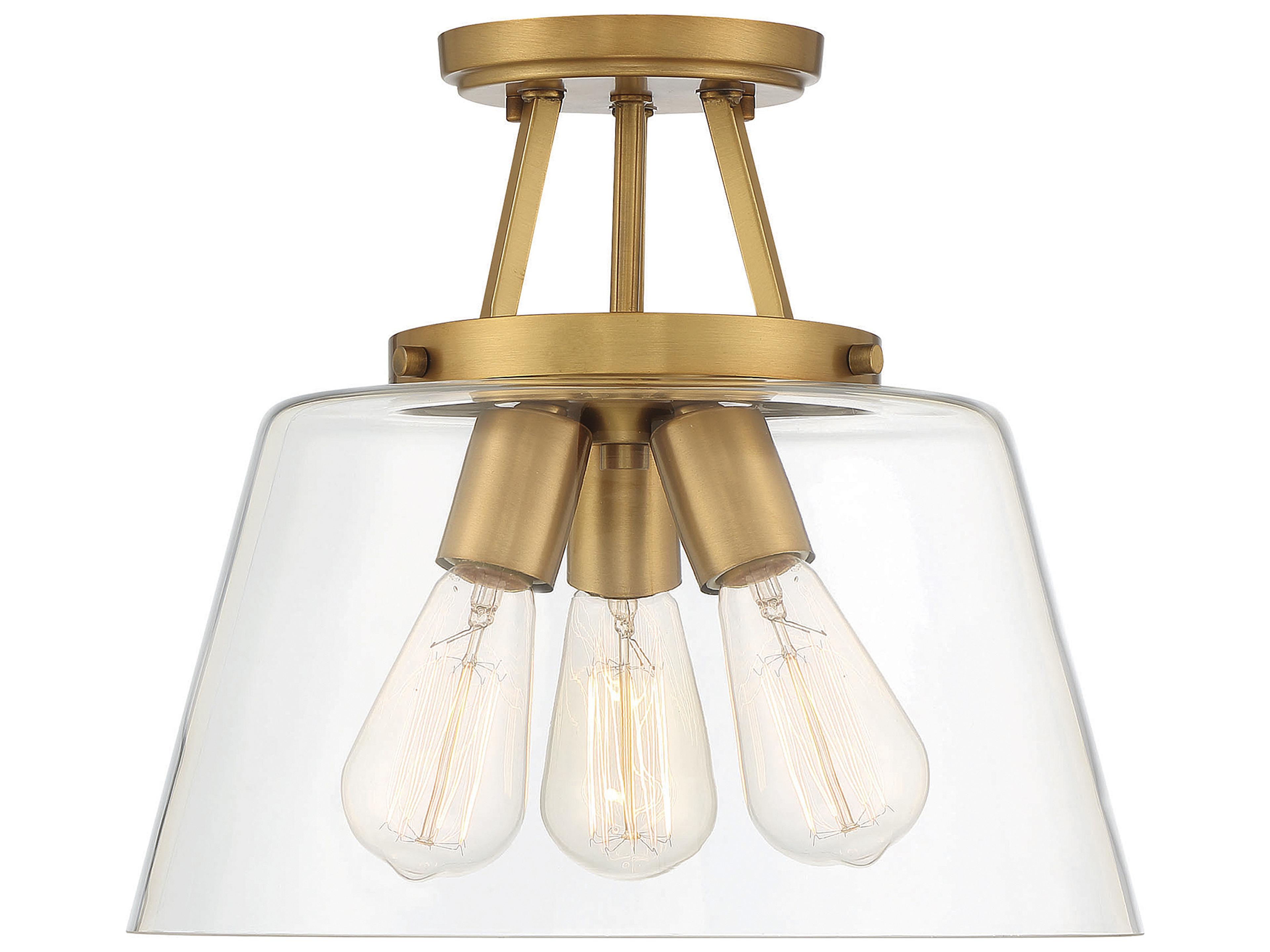 Calhoun 3-Light Warm Brass Glass Semi Flush Mount
