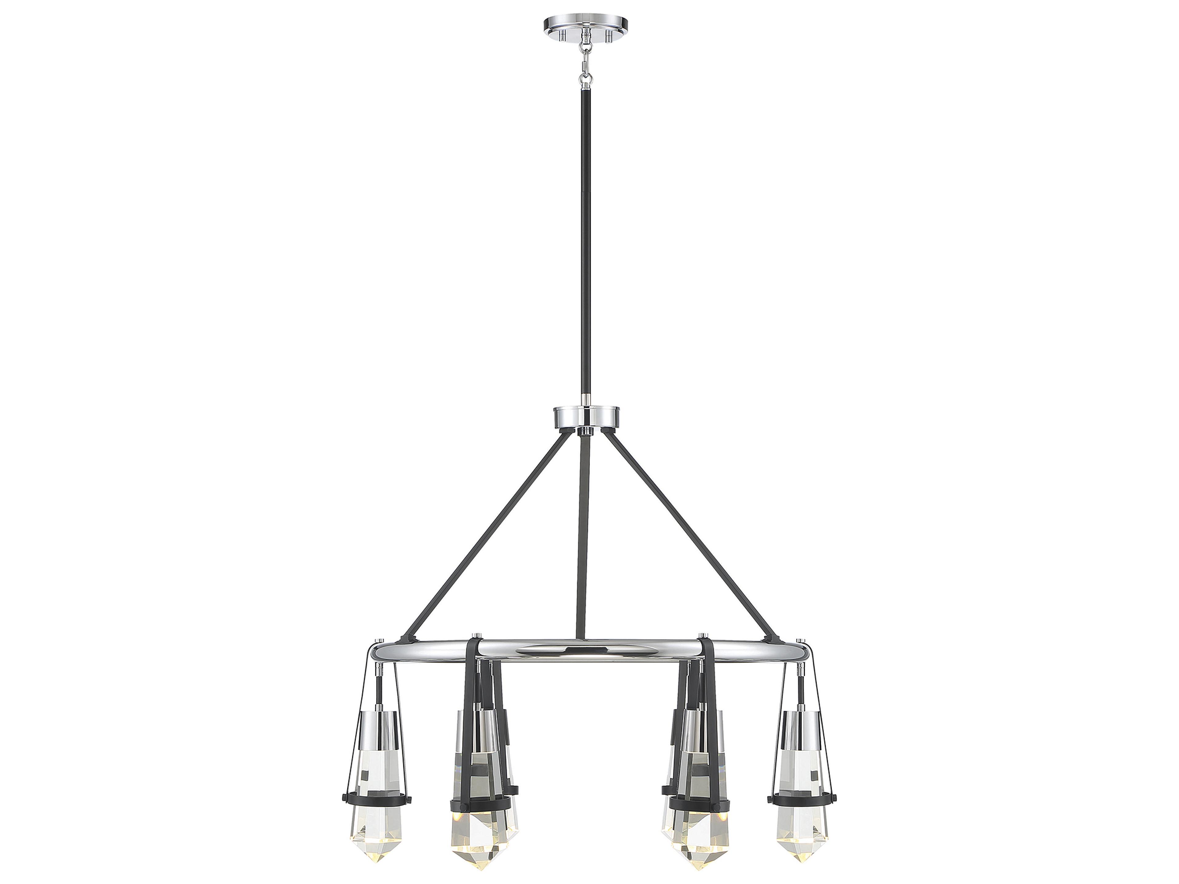Denali 6-Light Matte Black Polished Chrome Crystal LED Round Chandelier