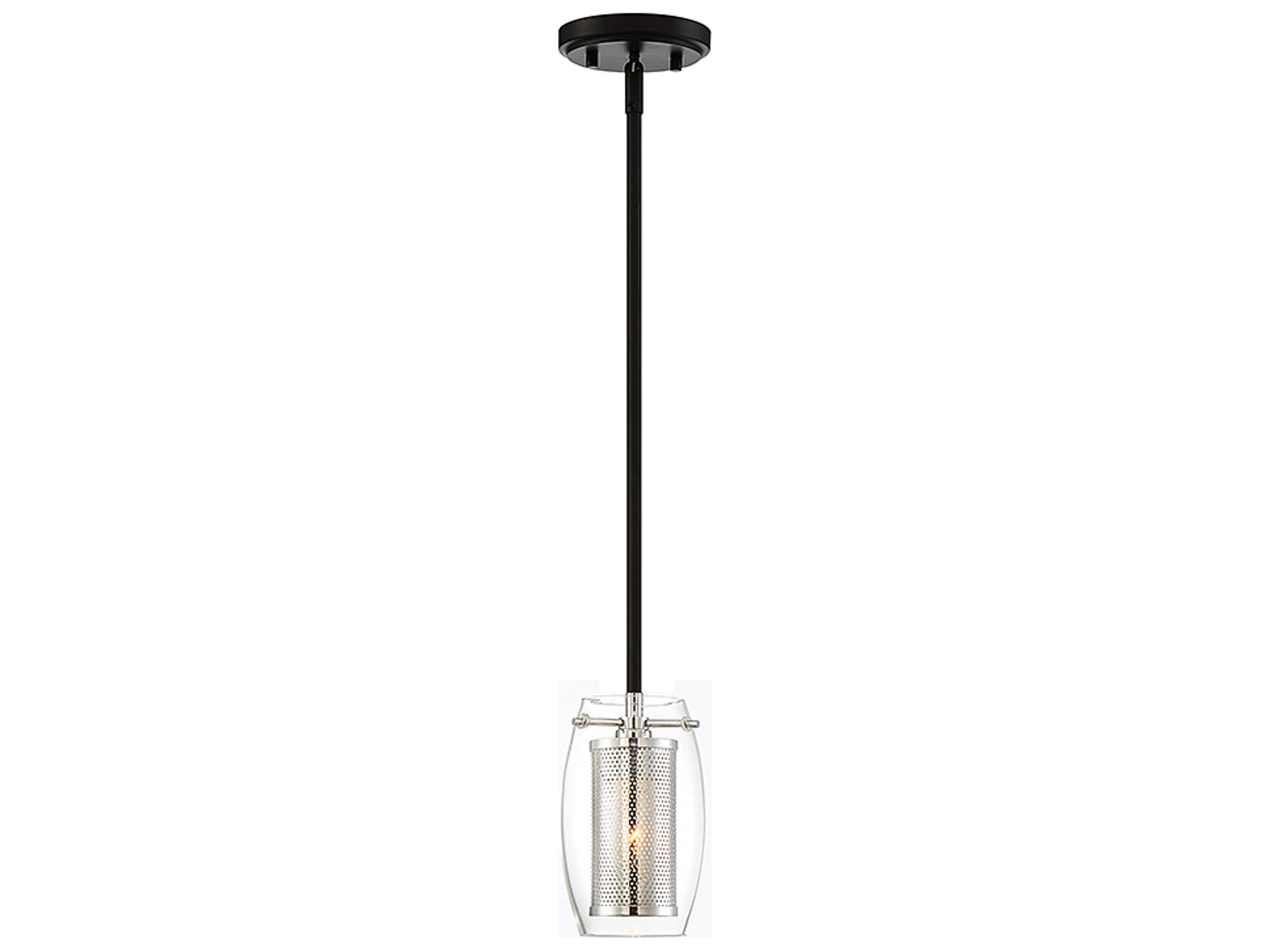 Dunbar 1-Light Matte Black With Polished Chrome Accents Glass Cylinder Mini Pendant