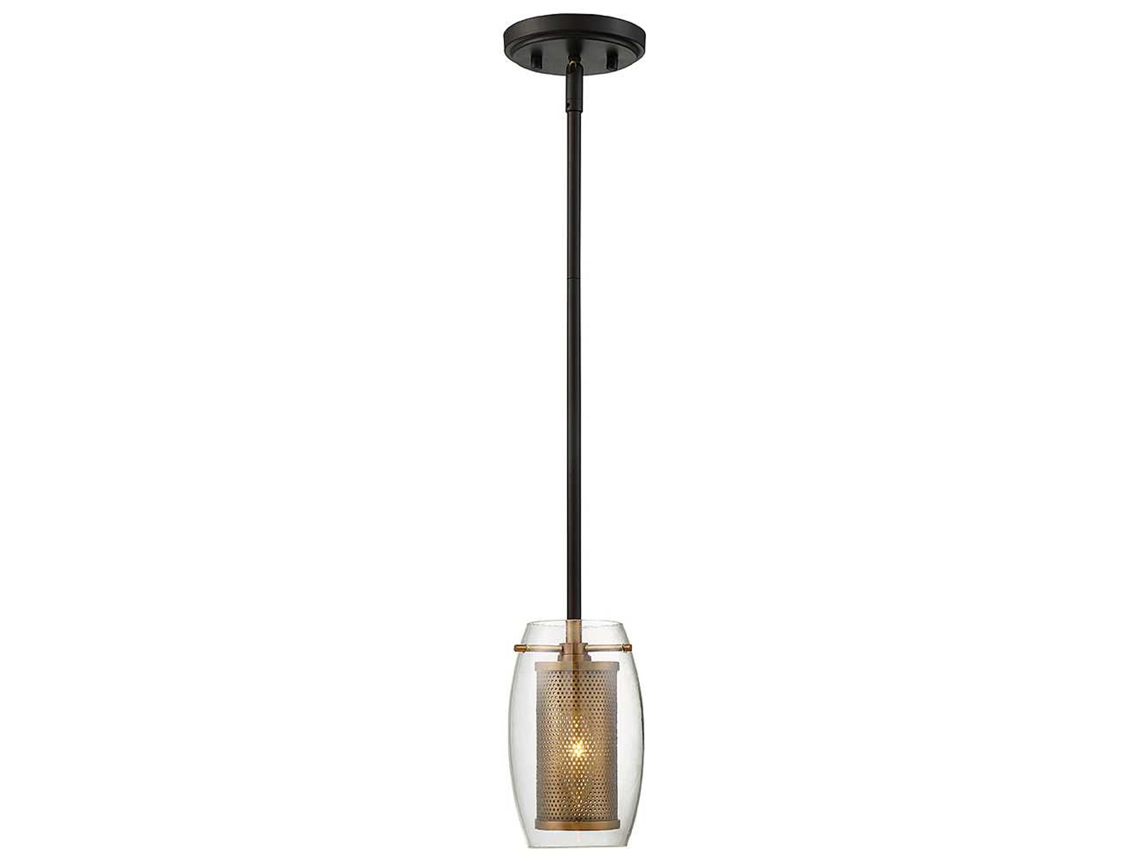 Dunbar 1-Light Warm Brass Bronze Glass Cylinder Pendant