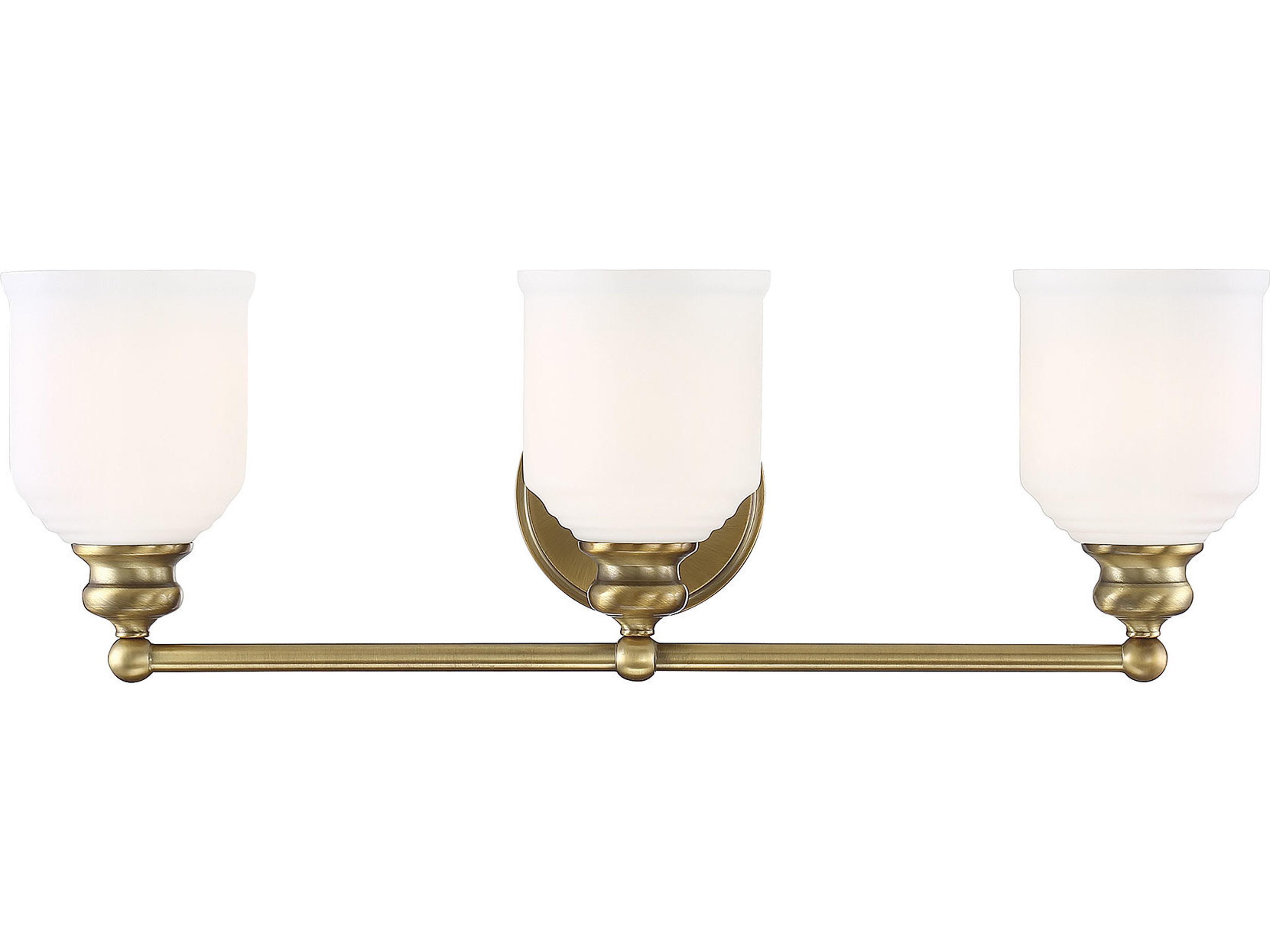 Melrose 3-Light Warm Brass White Glass Vanity Light