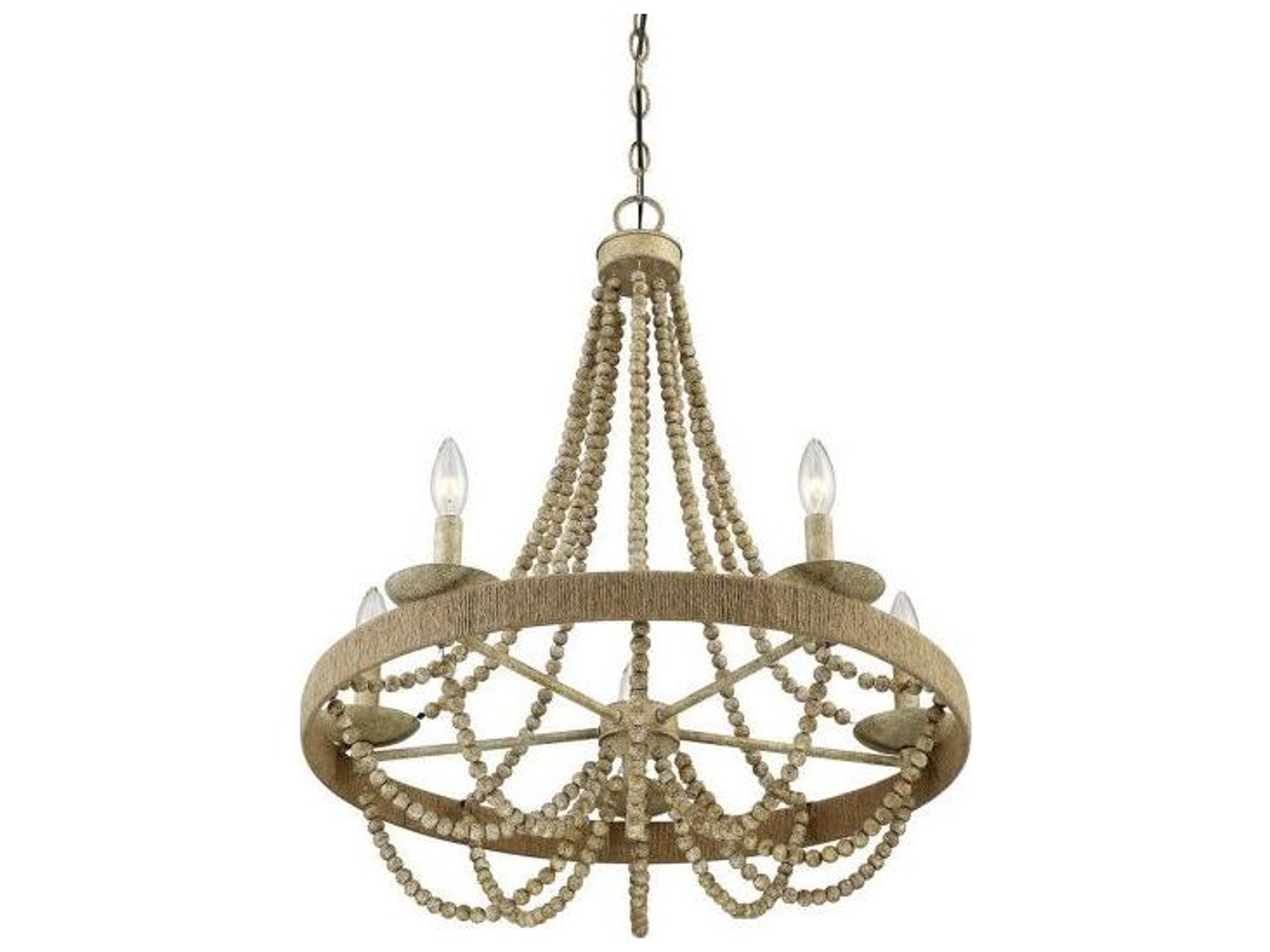 Meridian 5-Light Natural Wood Rope Brown Chandelier