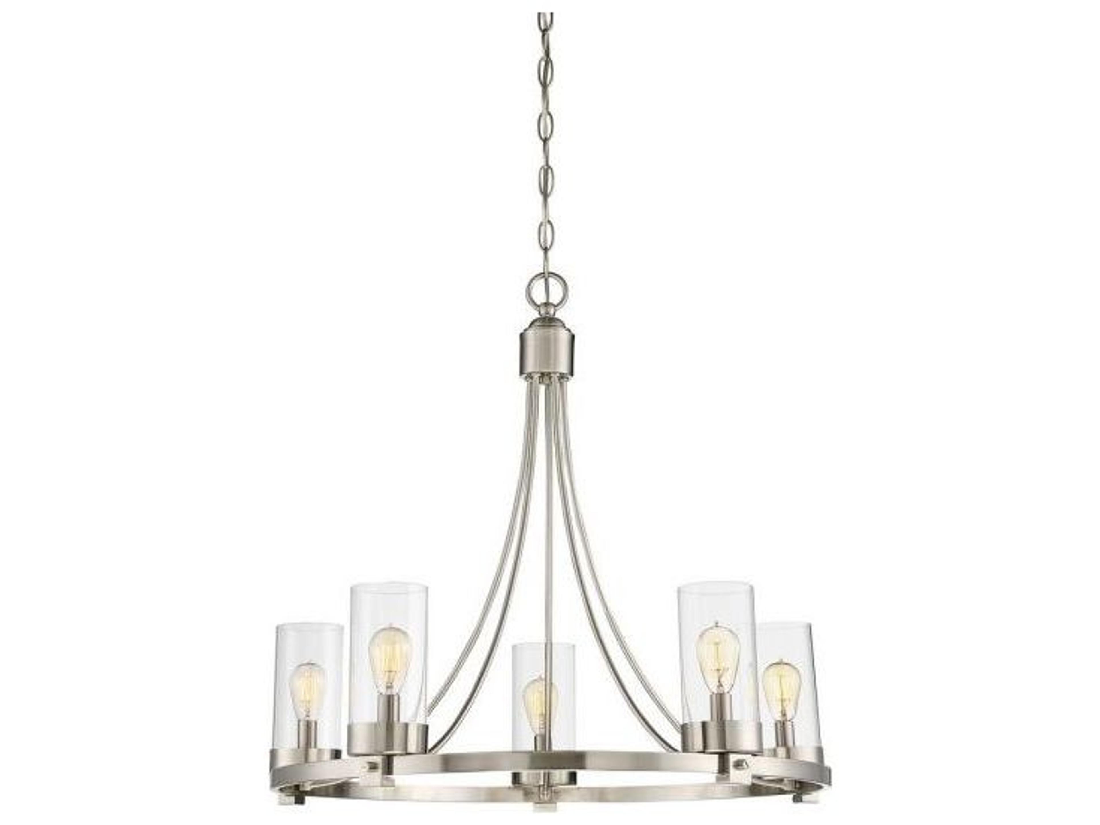 Meridian 5-Light Brushed Nickel Glass Candelabra Cylinder Chandelier
