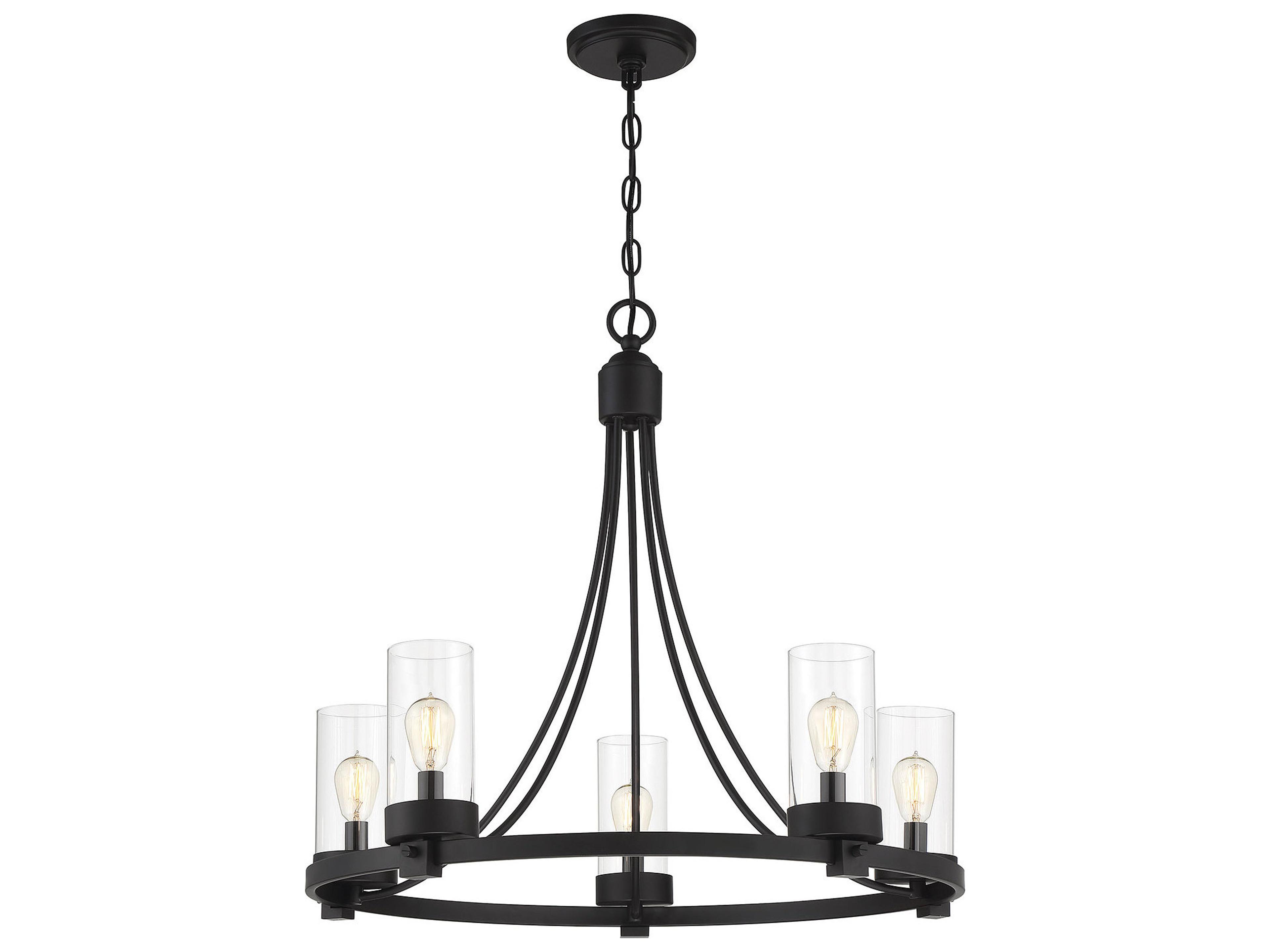 Meridian 5-Light Matte Black Glass Cylinder Chandelier