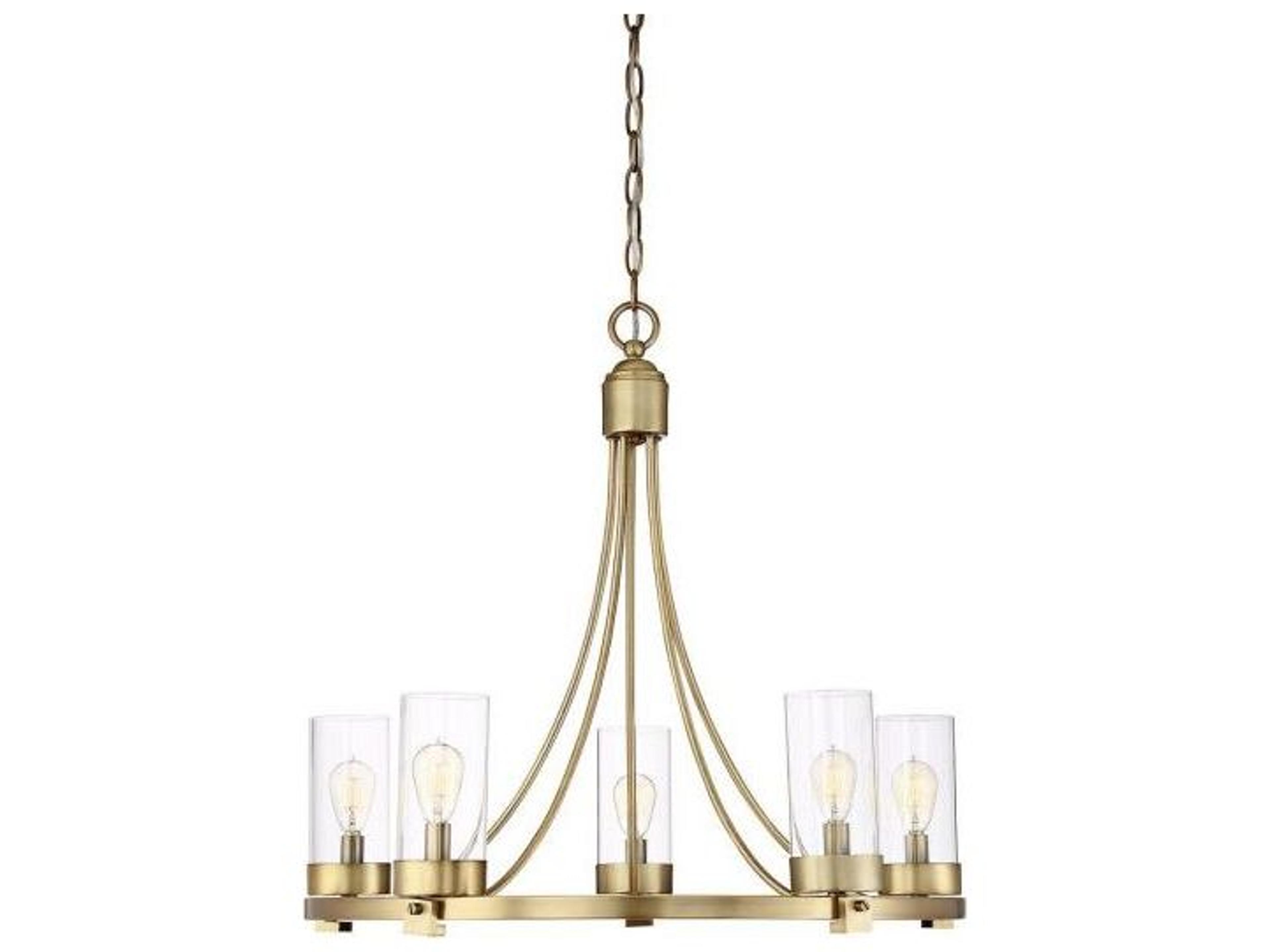 Meridian 5-Light Natural Brass Glass Cylinder Chandelier