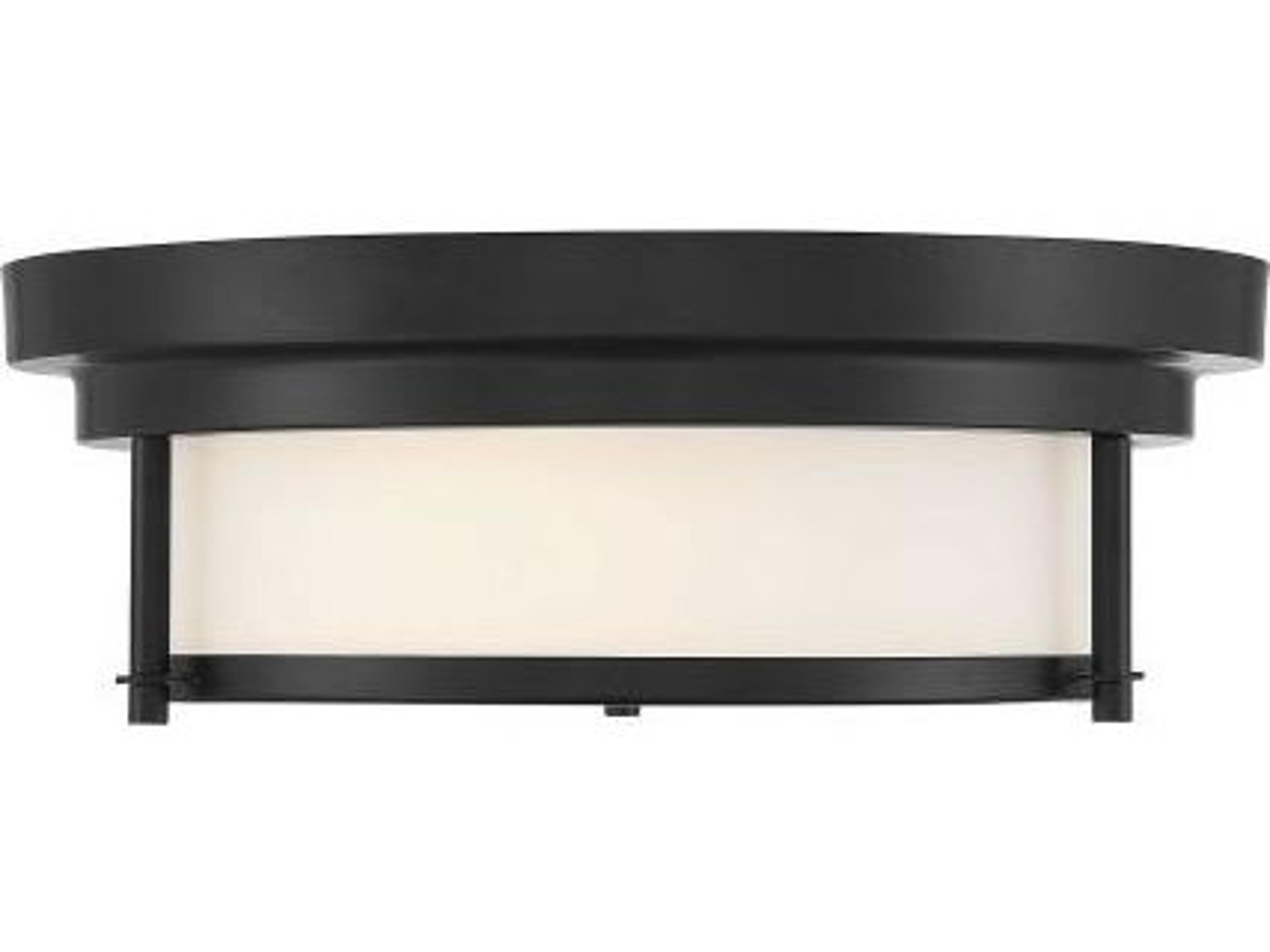 Meridian 2-Light Matte Black Glass Drum Geometric Flush Mount