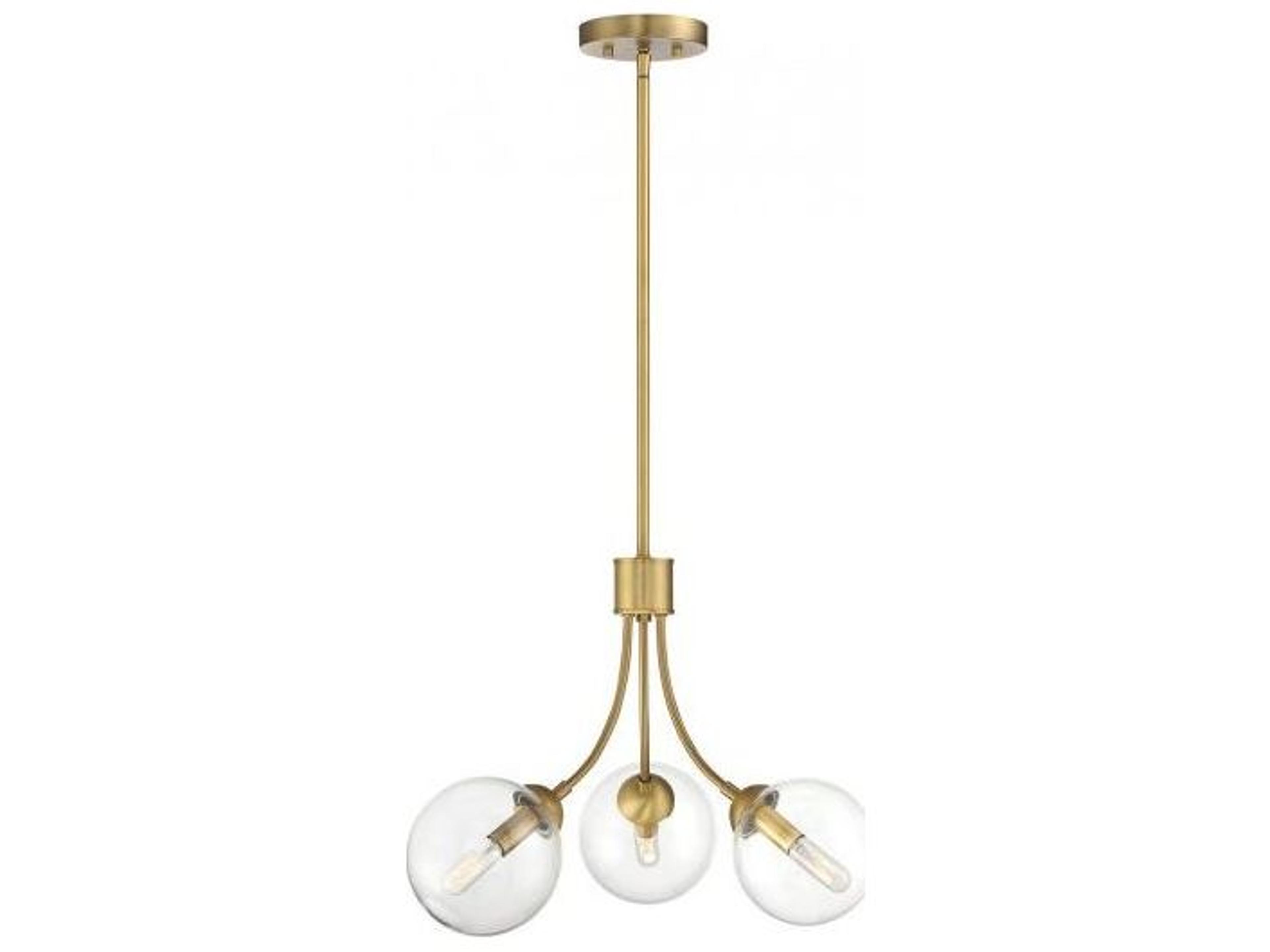 Meridian 3-Light Natural Brass Glass Globe Chandelier