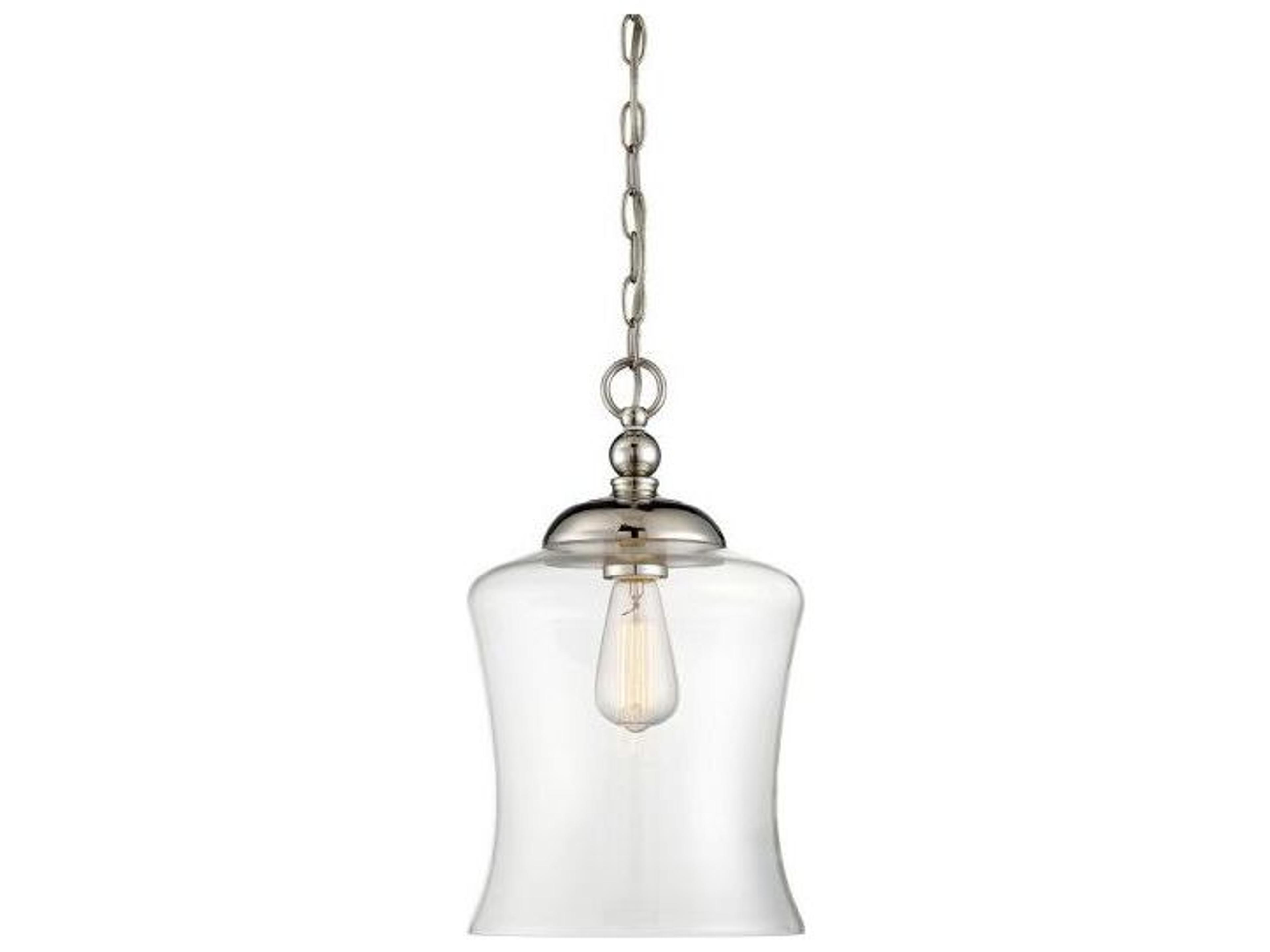 Meridian 1-Light Polished Nickel Glass Bell Mini Pendant
