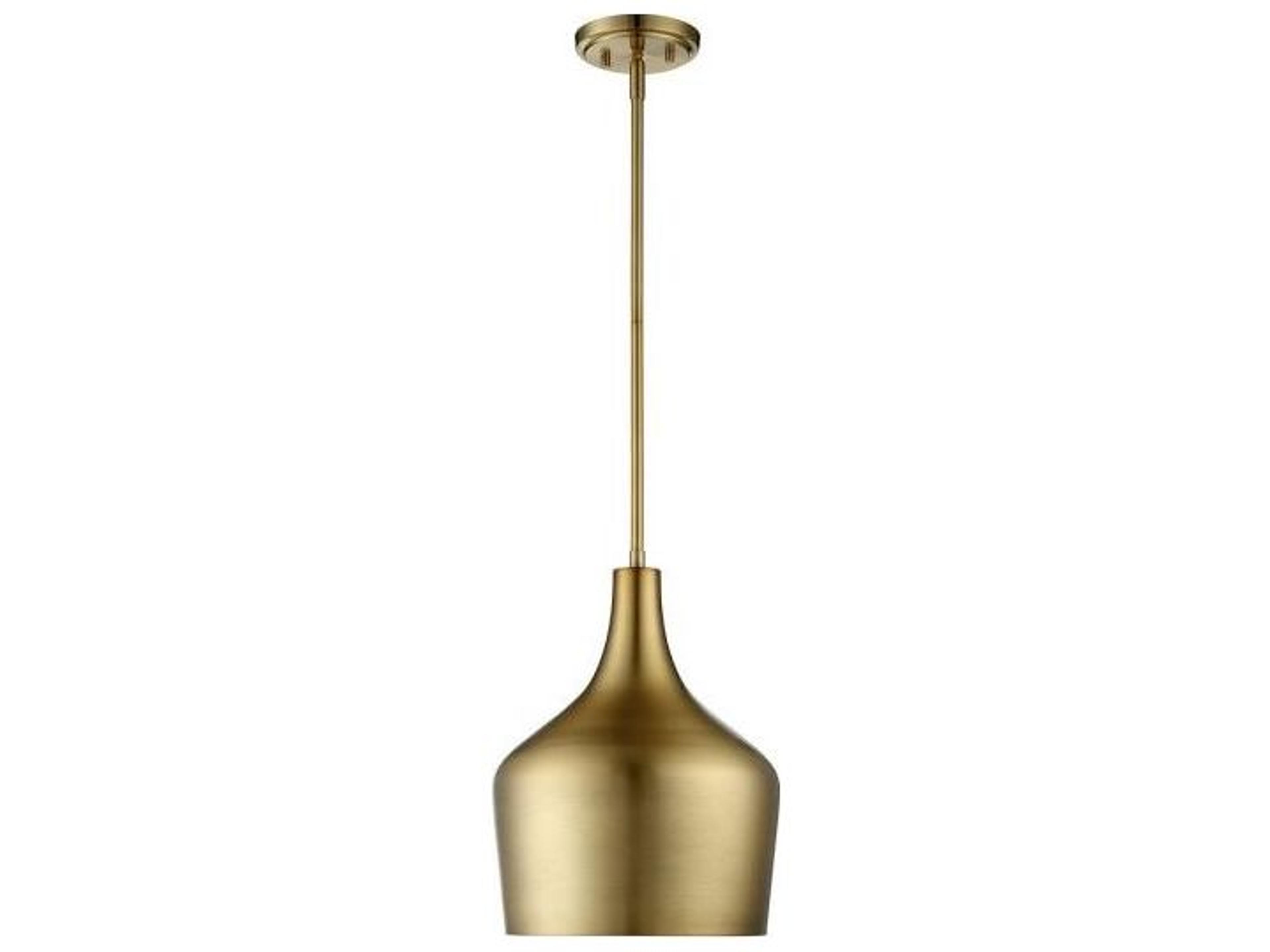 Meridian 1-Light Metal Pendant Light in Natural Brass