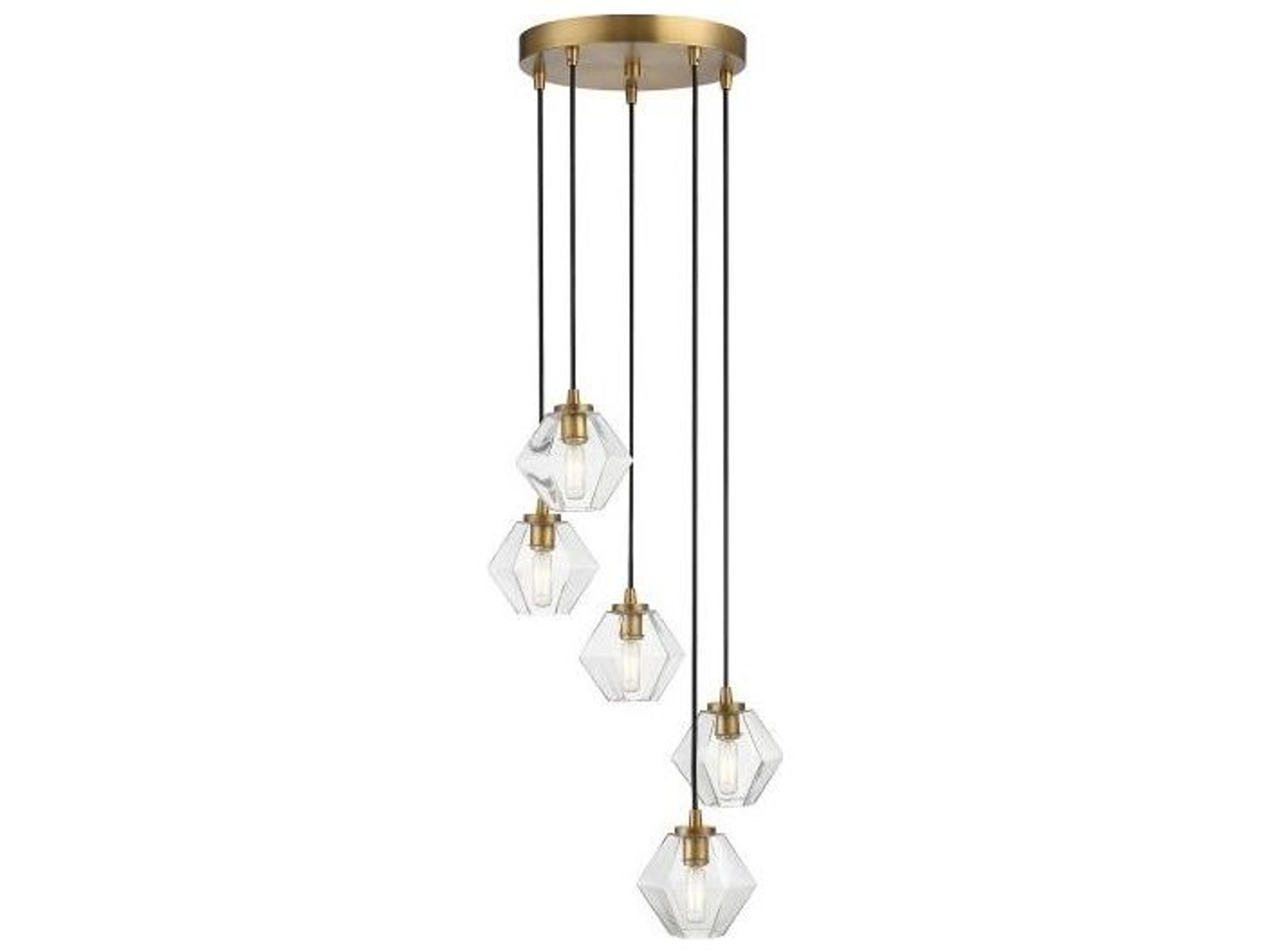 Meridian 5-Light Natural Brass Glass Globe Geometric Pendant
