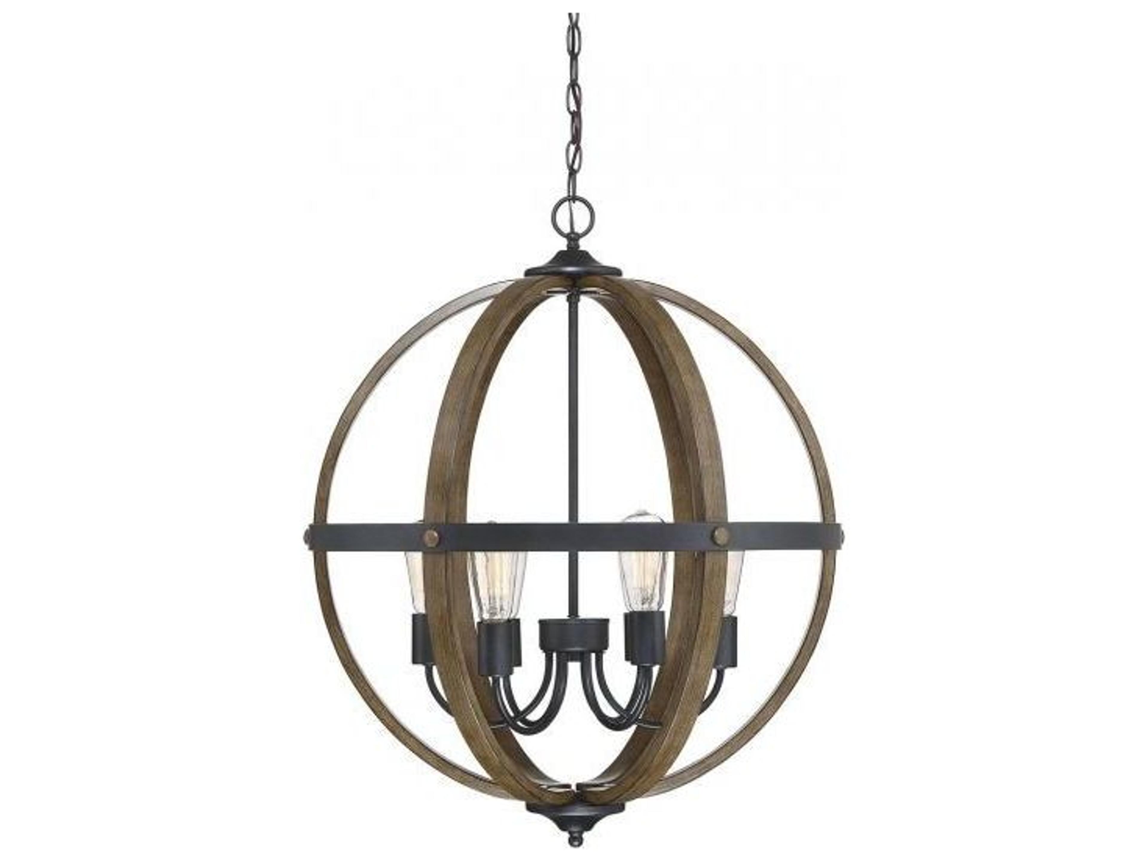 Meridian 6-Light Wood Black Brown Pendant