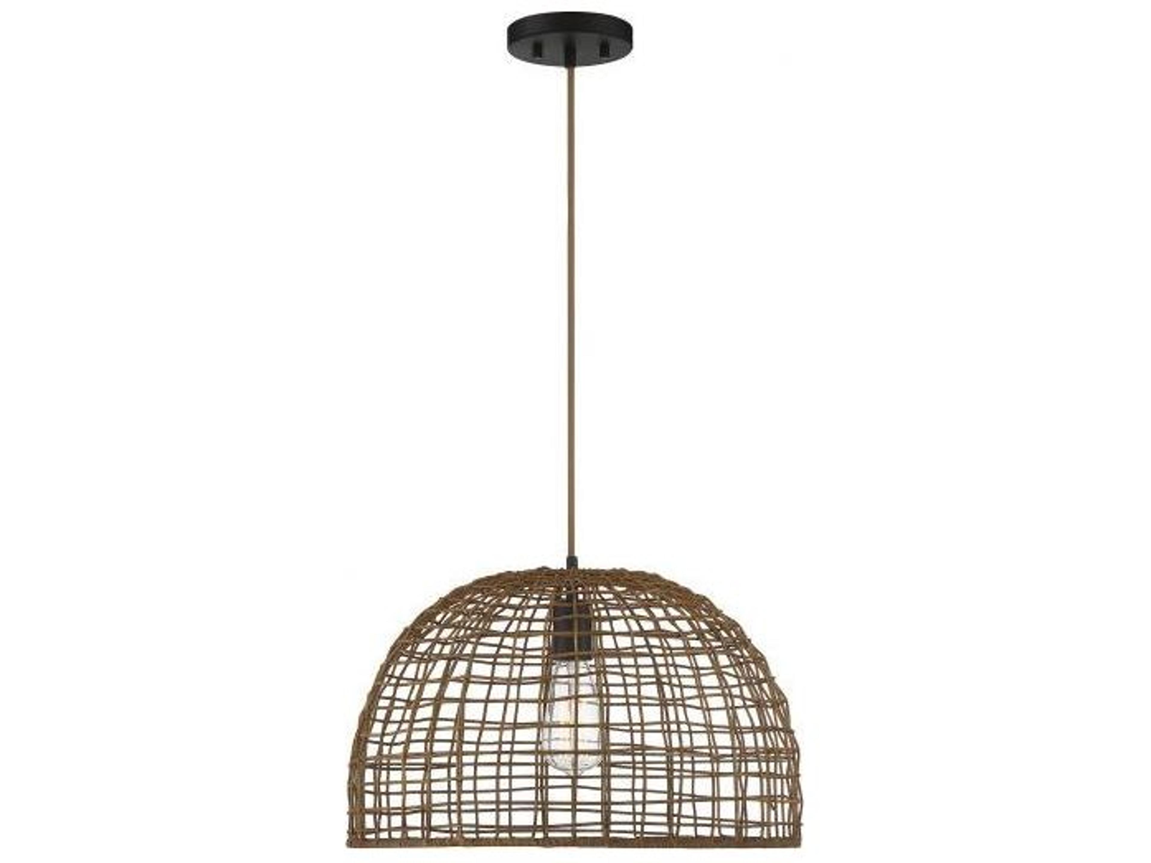 Meridian 1-Light Dark Rattan Brown Wood Dome Geometric Pendant