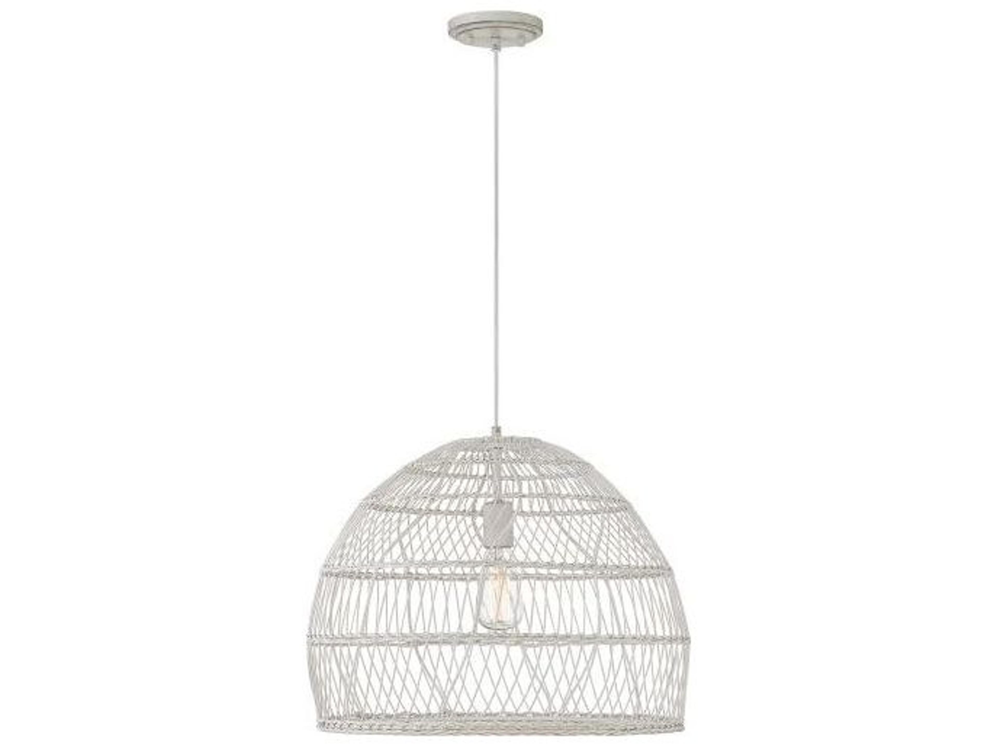 Meridian 1-Light White Rattan Wood Dome Geometric Pendant