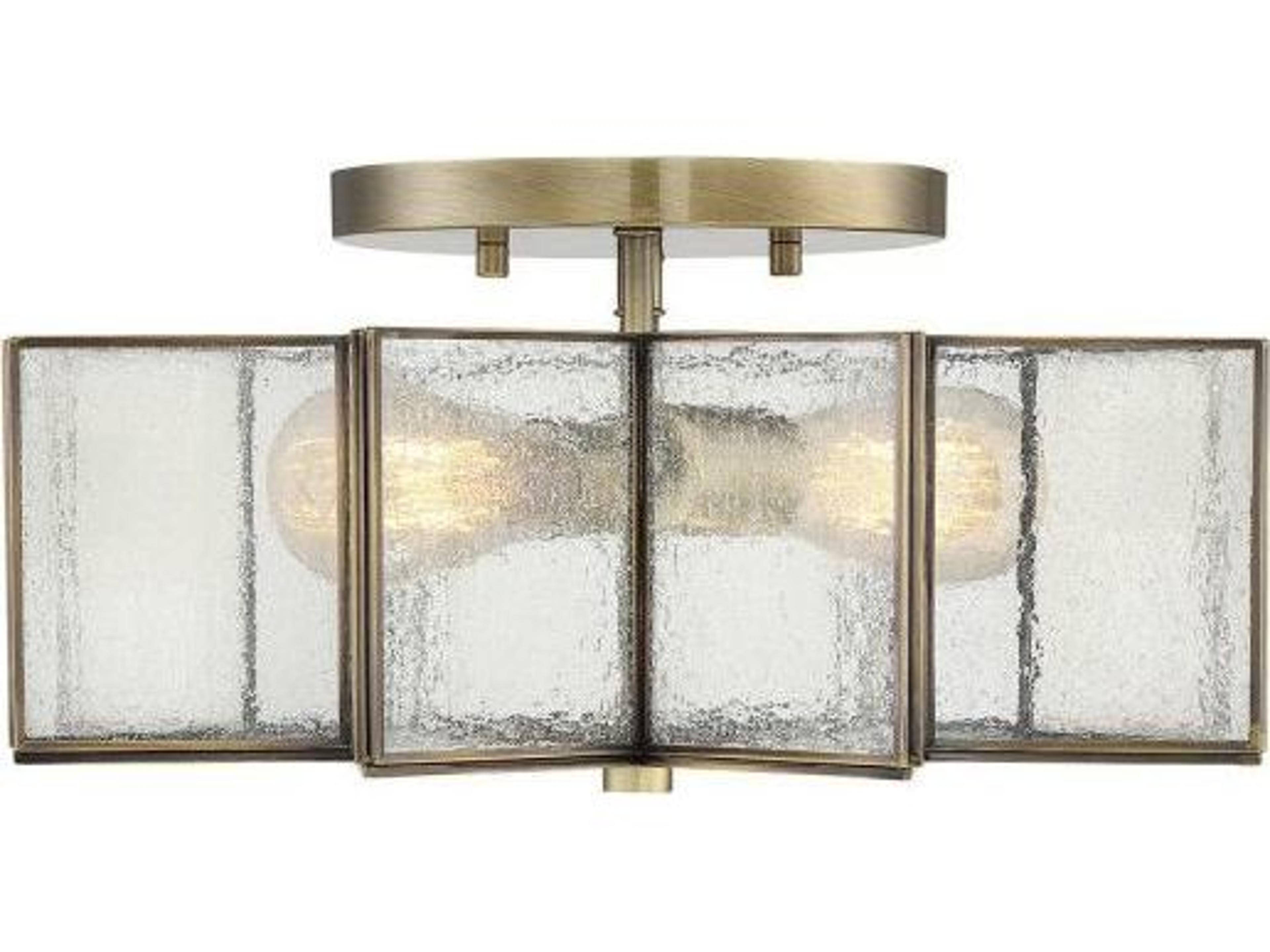Meridian 2-Light Natural Brass Glass Semi Flush Mount