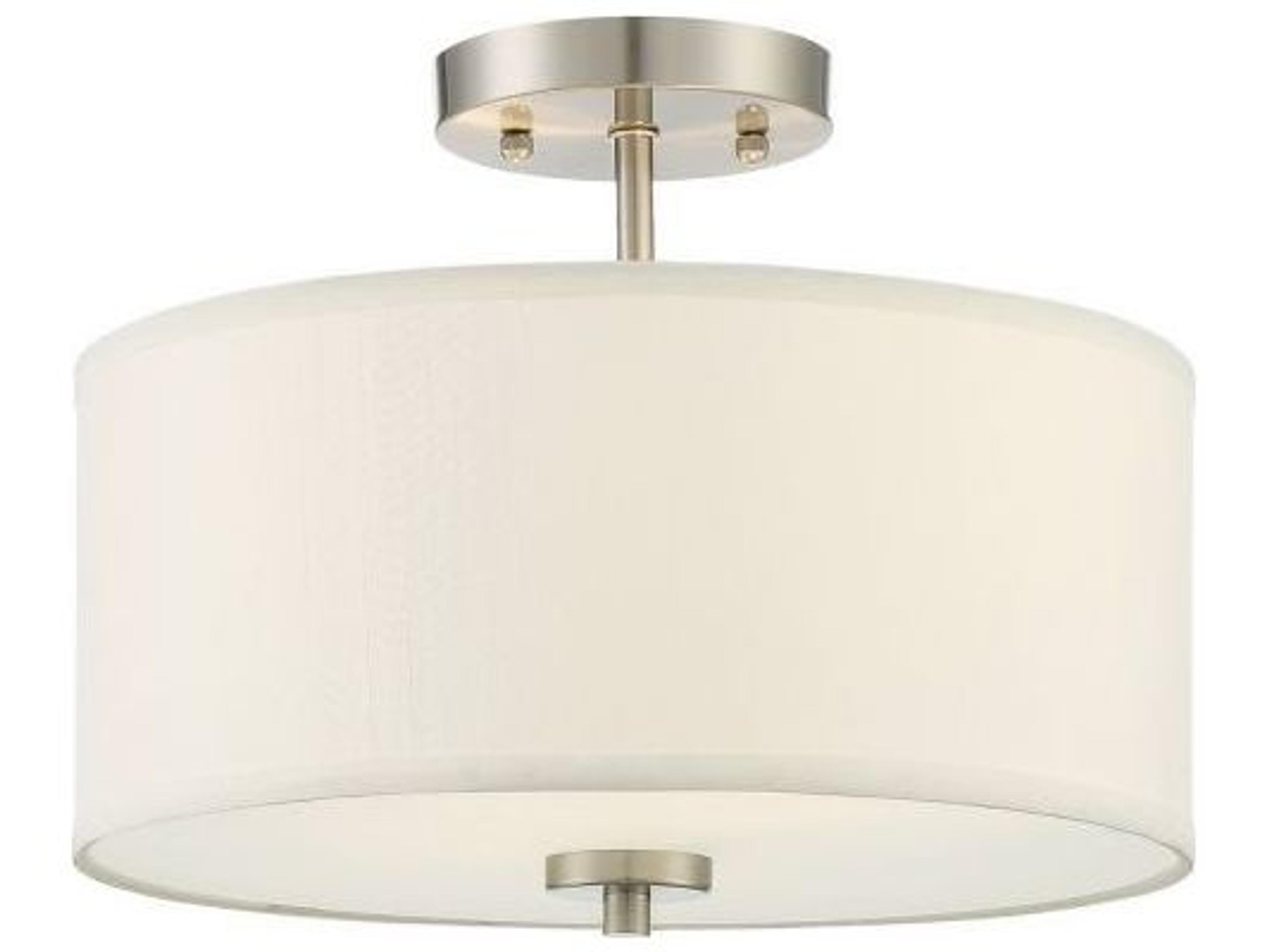 Meridian 2-Light Brushed Nickel White Drum Semi Flush Mount