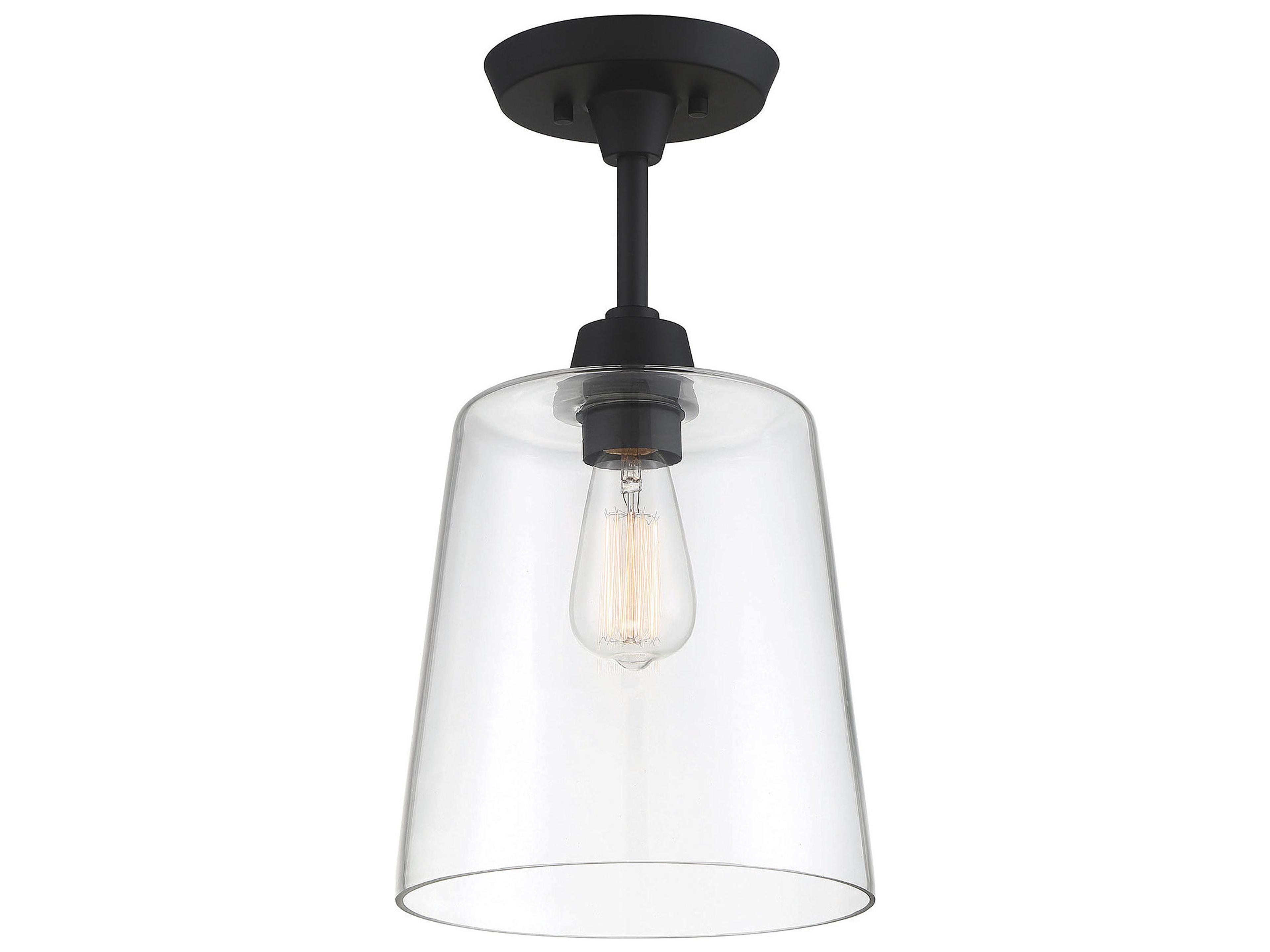 Meridian 1-Light Matte Black Glass Empire Semi Flush Mount